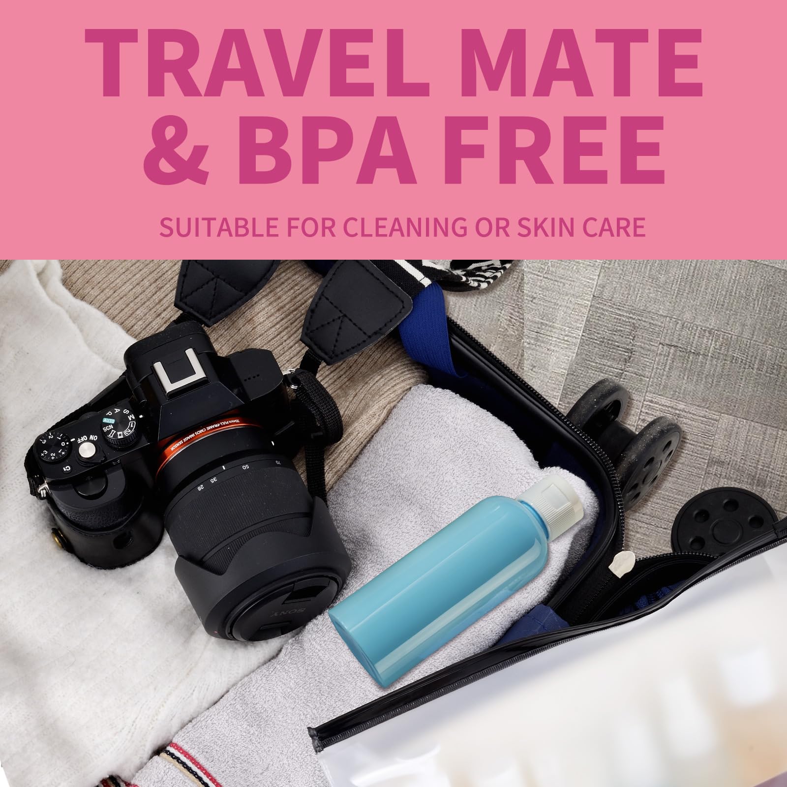 LISAPACK 3.4oz (100ml) Travel Bottles for Toiletries - 5 Pack Leak Proof Shampoo Containers with Lids - TSA Approved Multi Colored Travel Accessories for Airplane, Gym & Vacation Essentials