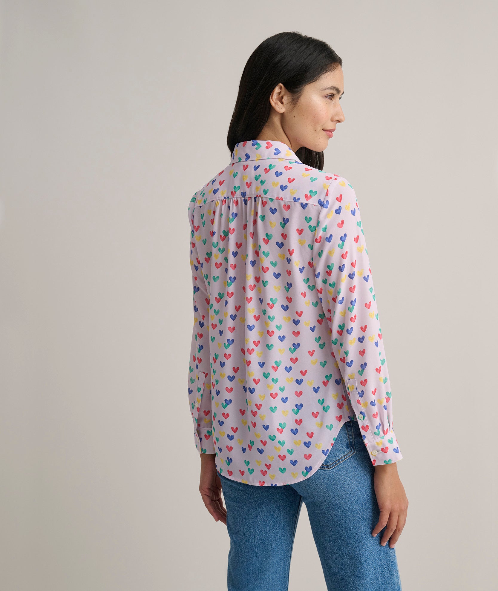 Printed Hearts Natalie Shirt - Women's Floral Print Blouse for Casual Wear & Date Nights | Trendy Tops for Spring & Summer Outfits