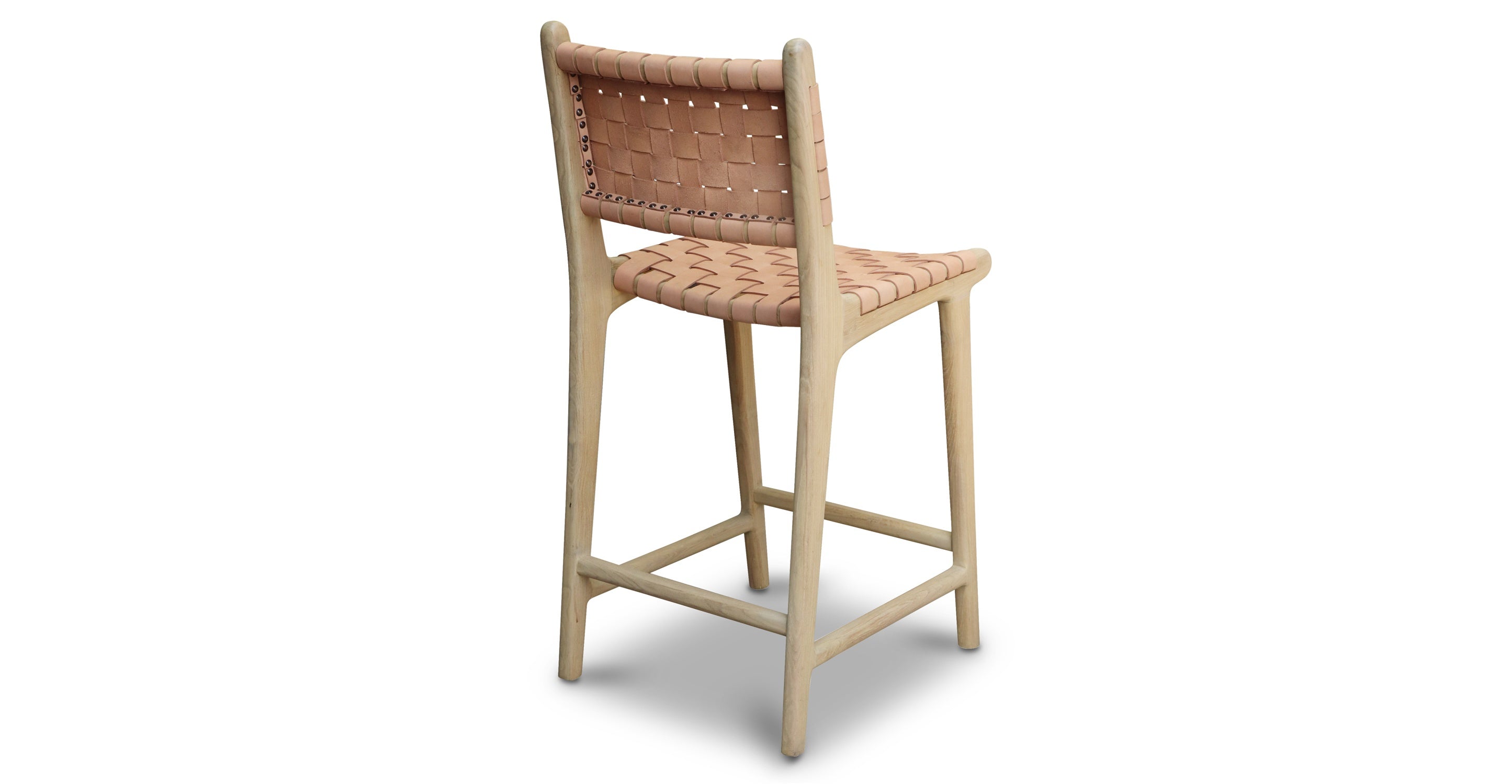 Premium Teak & Leather Counter Height Bar Stool - Modern Kitchen Island & Breakfast Nook Seating - Durable & Stylish for Home, Cafe, and Restaurant Use