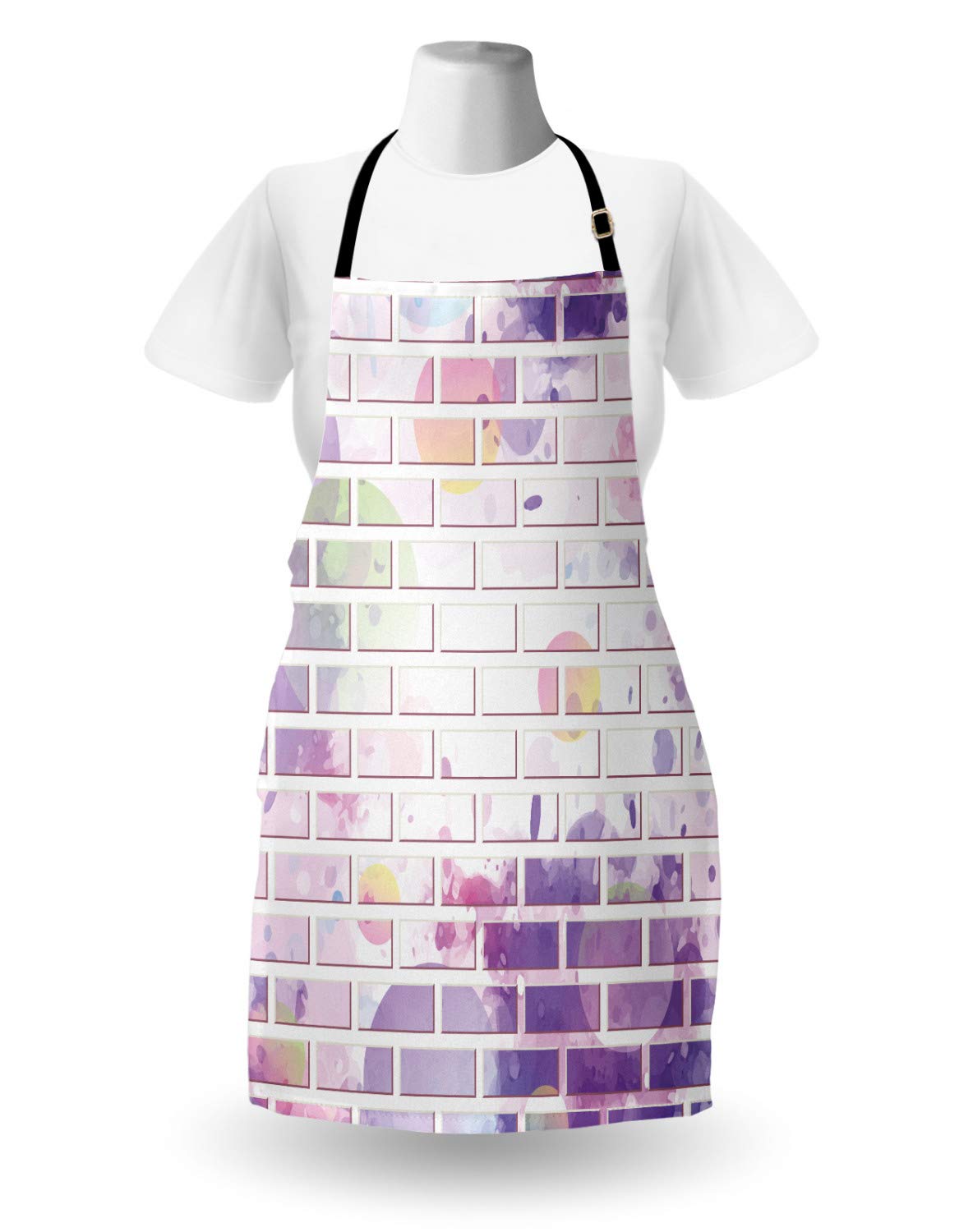 Ambesonne Unisex Adjustable Wall Apron - Graffiti Brick Wall Street Art Design for Cooking, Baking & Gardening - Violet & Lavender Kitchen Bib Apron - Perfect for Home Chefs, BBQ Parties & DIY Projects