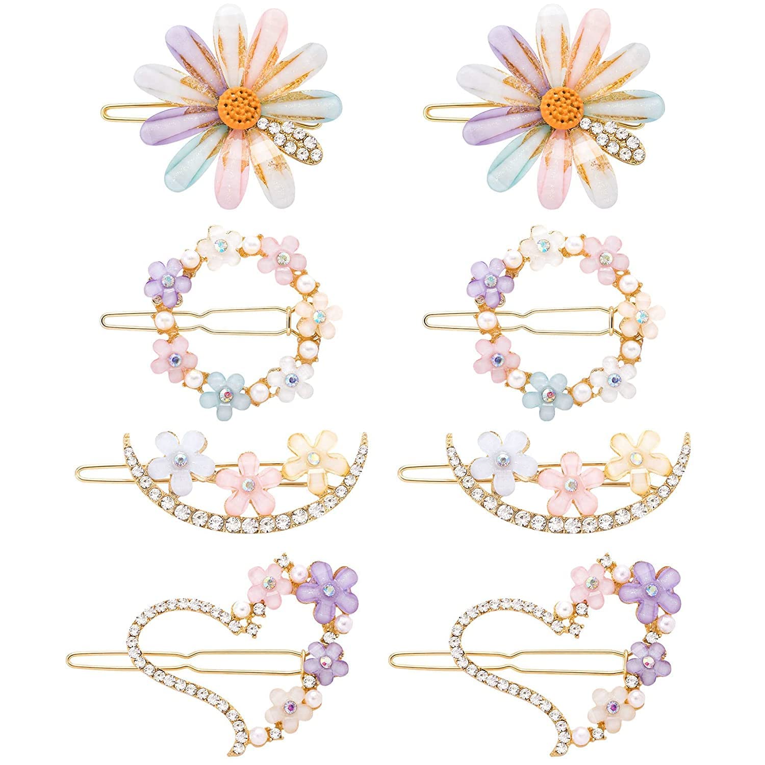 Korean Flower Metal Hair Pins - 8pc Set for Women & Girls, Hair Accessories for Weddings & Parties