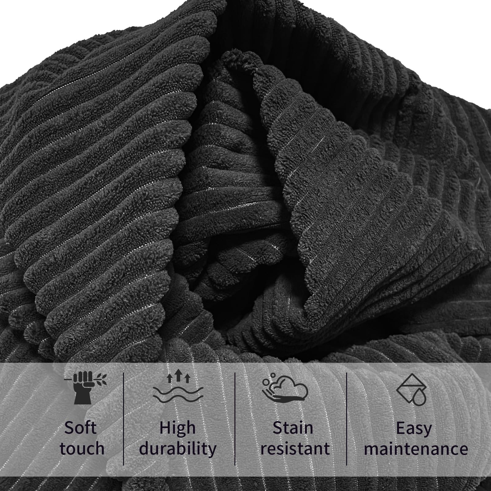 4FT Giant Bean Bag Chair for Adults - Plush Microfiber Removable Cover with Memory Foam - Oversized Comfortable Sofa Chair for Reading, Gaming & Relaxation - Perfect for Living Room, Bedroom & Game Room (Black)