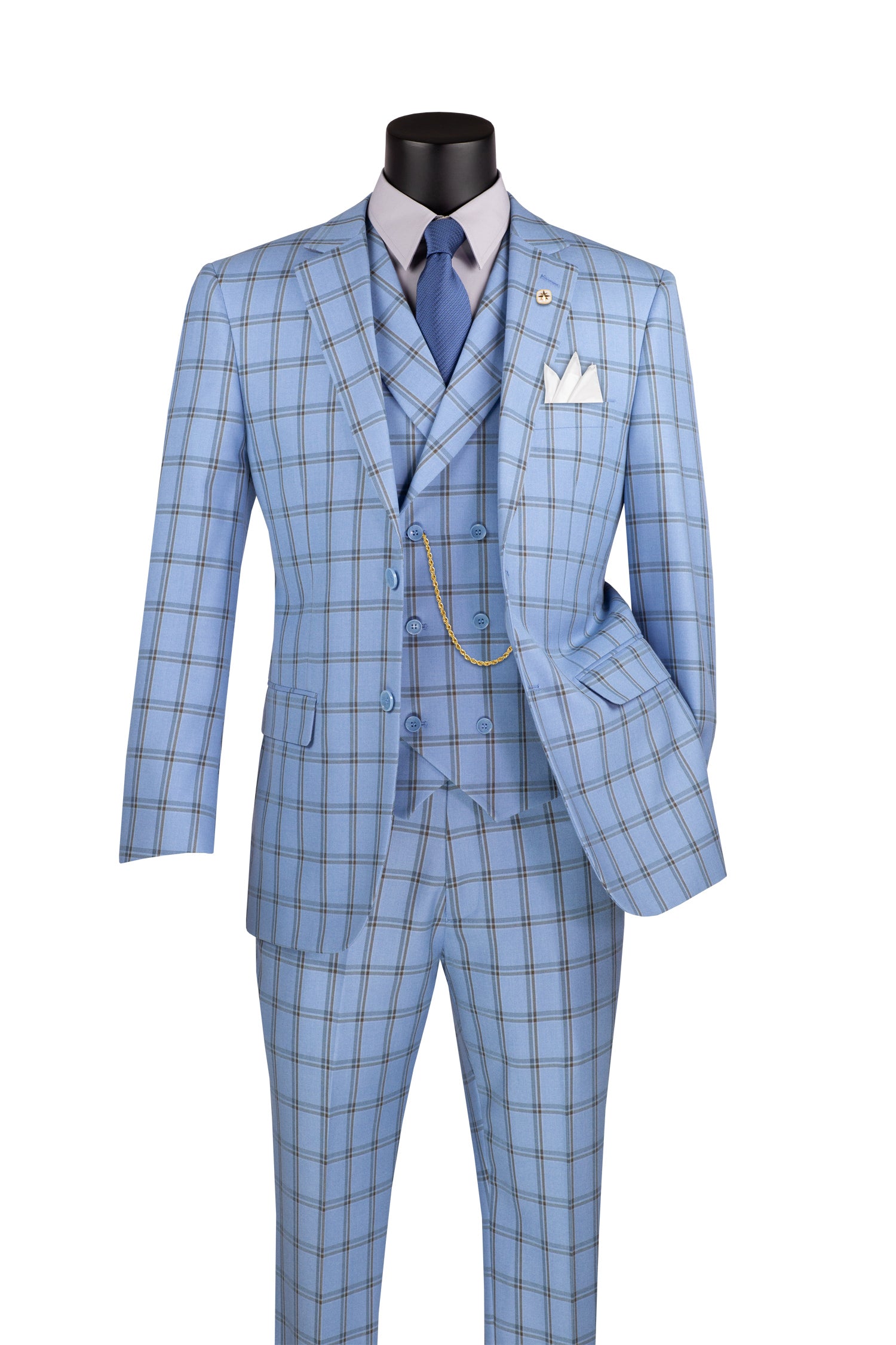 Modern Fit Light Blue Windowpane 3-Piece Suit Set for Men | Tessori Collection | Perfect for Business Meetings, Weddings & Formal Events