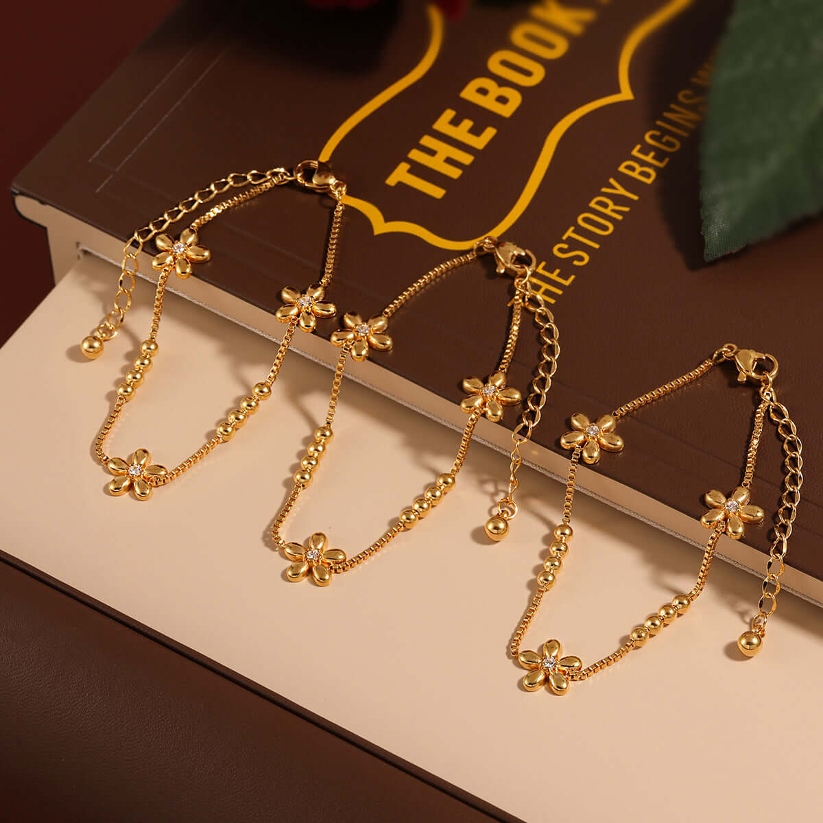 Floral Bead Bracelet for Women - Gold Plated Adjustable Boho Bracelet | FB179 | Perfect for Parties, Weddings & Everyday Wear