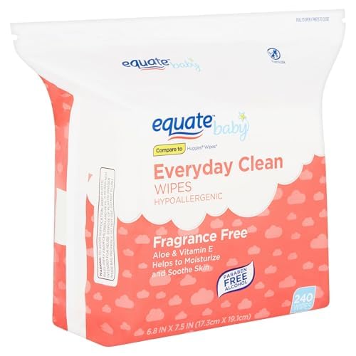 Equate Fragrance-Free Baby Wipes, 240 Count - Hypoallergenic & Gentle for Sensitive Skin | Perfect for Diaper Changes, Face Cleaning & On-the-Go Use | Includes Sponge & CARD Gift from Maker Explorador