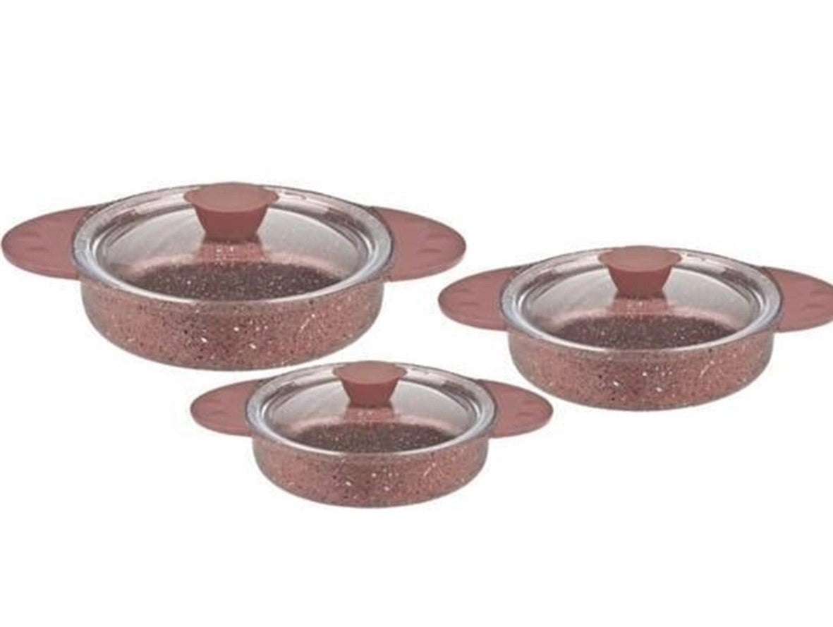 3-Piece Granite Low Pot Set - 12.5x2.75 Inches - Nonstick Cooking Pots for Induction, Gas & Electric Stoves - Perfect for Boiling, Steaming & Slow Cooking