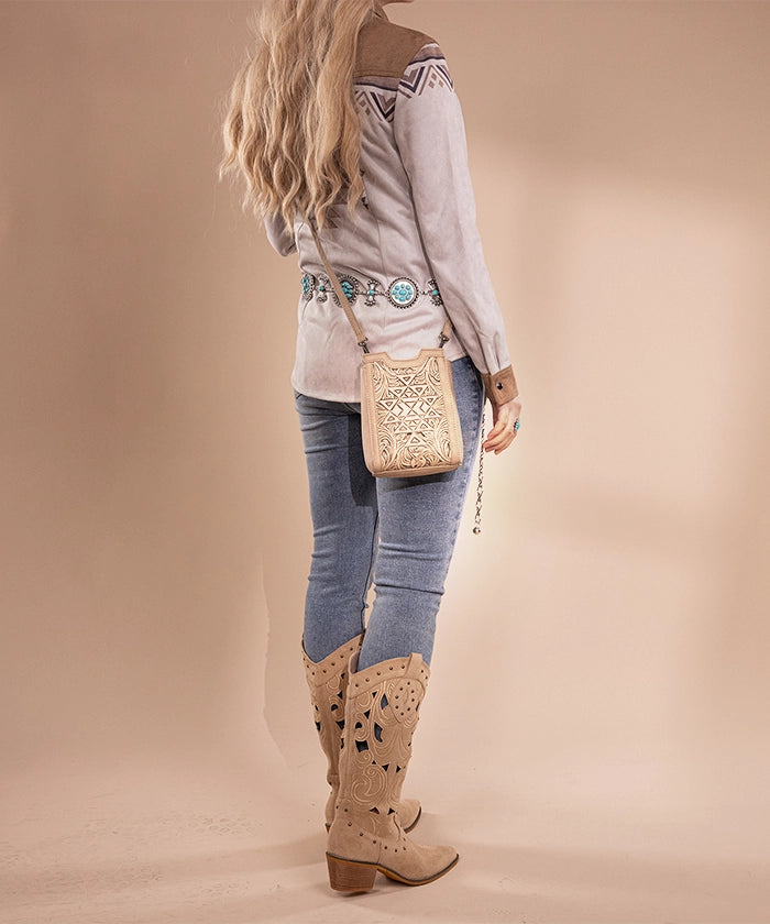 Trinity Ranch Floral Tooled Leather Mini Crossbody Bag for Women | Stylish Boho Purse for Everyday Use, Travel & Date Night