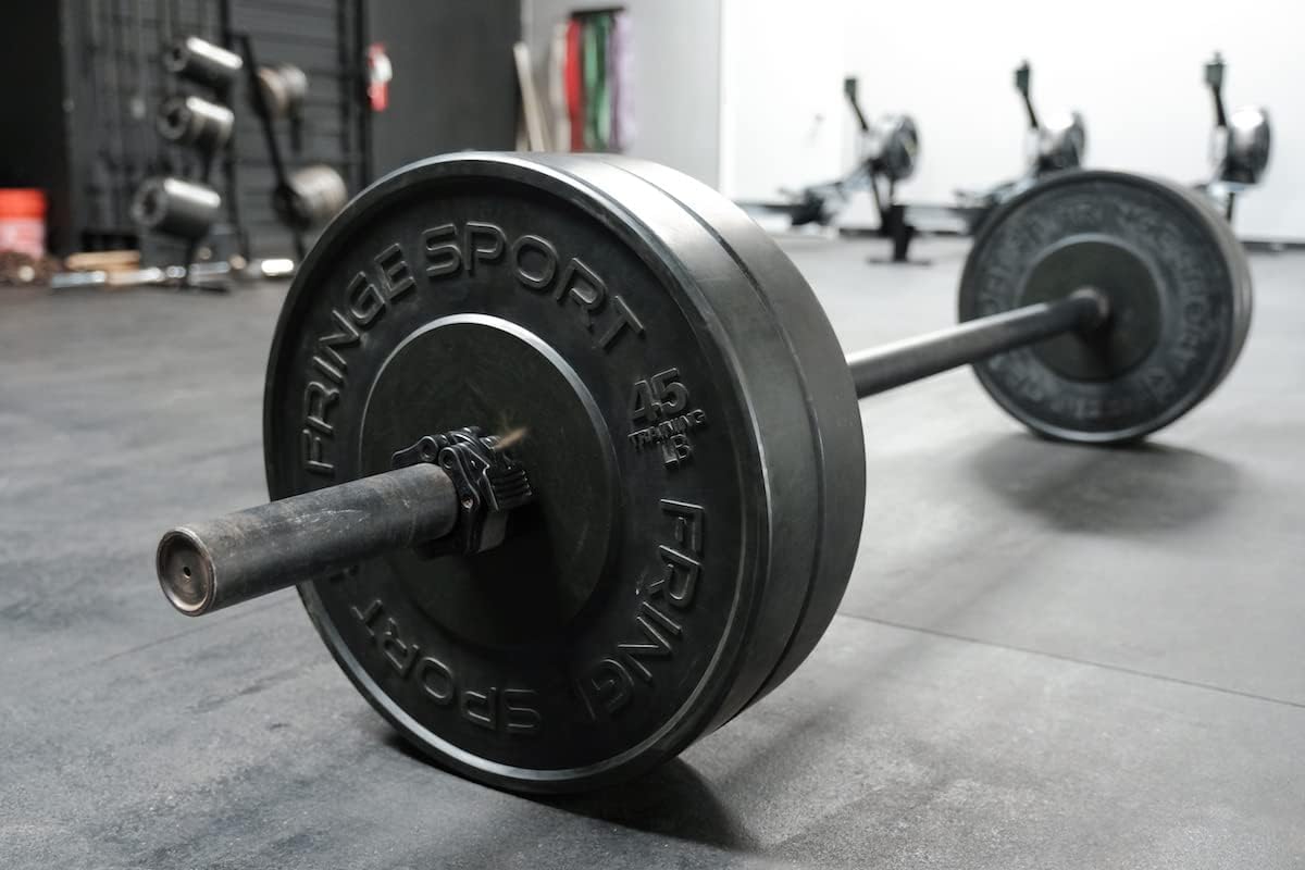 FringeSport Black Bumper Plates Set - Olympic Weight Plates for CrossFit, Powerlifting & Home Gym - High-Quality Rubber Weight Plates with Steel Insert (10lb-460lb) - Perfect for Strength Training, Deadlifts & Functional Fitness Workouts