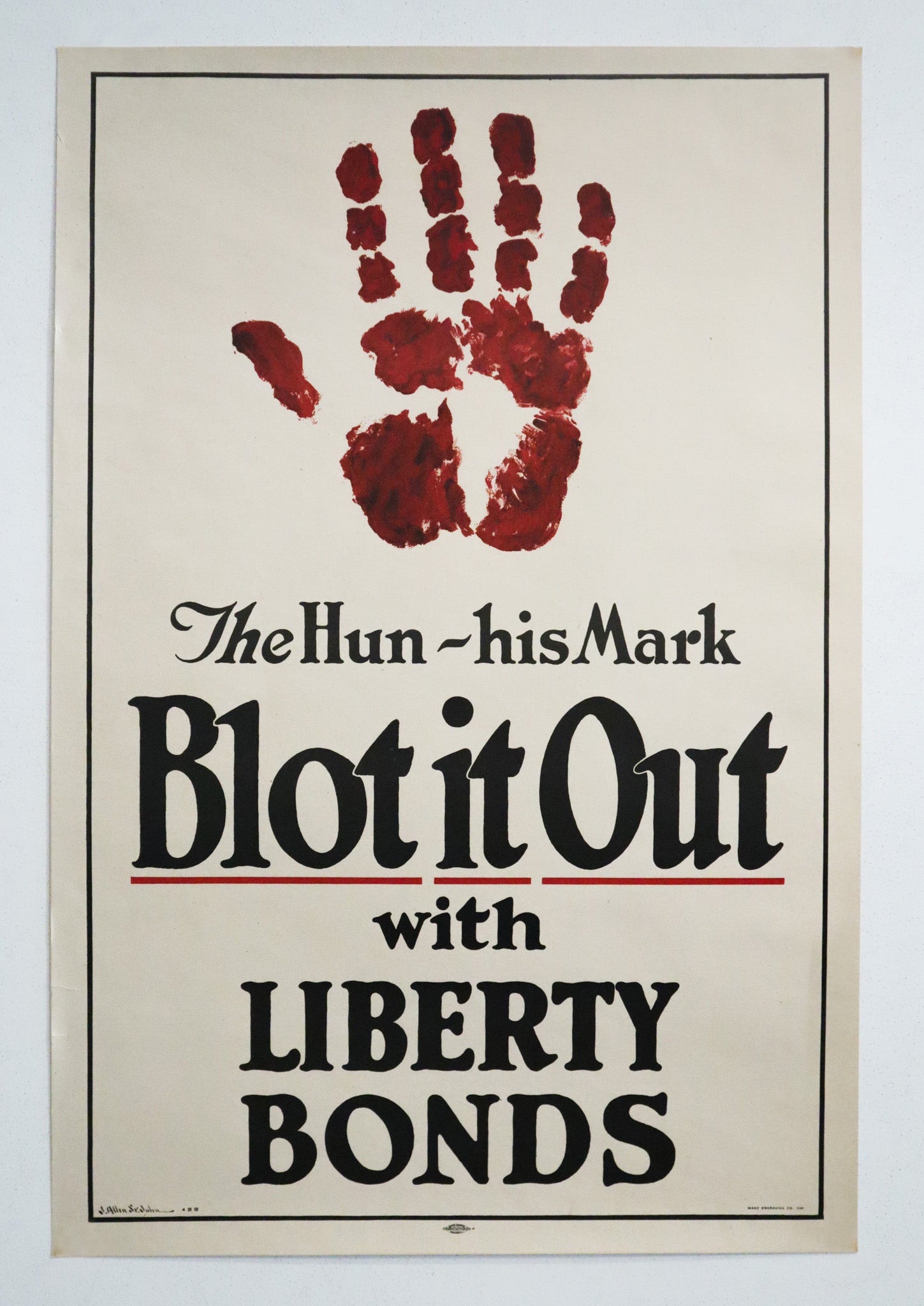 1917 Original U.S. WWI Propaganda Poster - The Hun, His Mark Blot it Out with Liberty Bonds | Vintage War Memorabilia & Historical Collectible | Perfect for History Buffs, Military Collectors & Home Decor