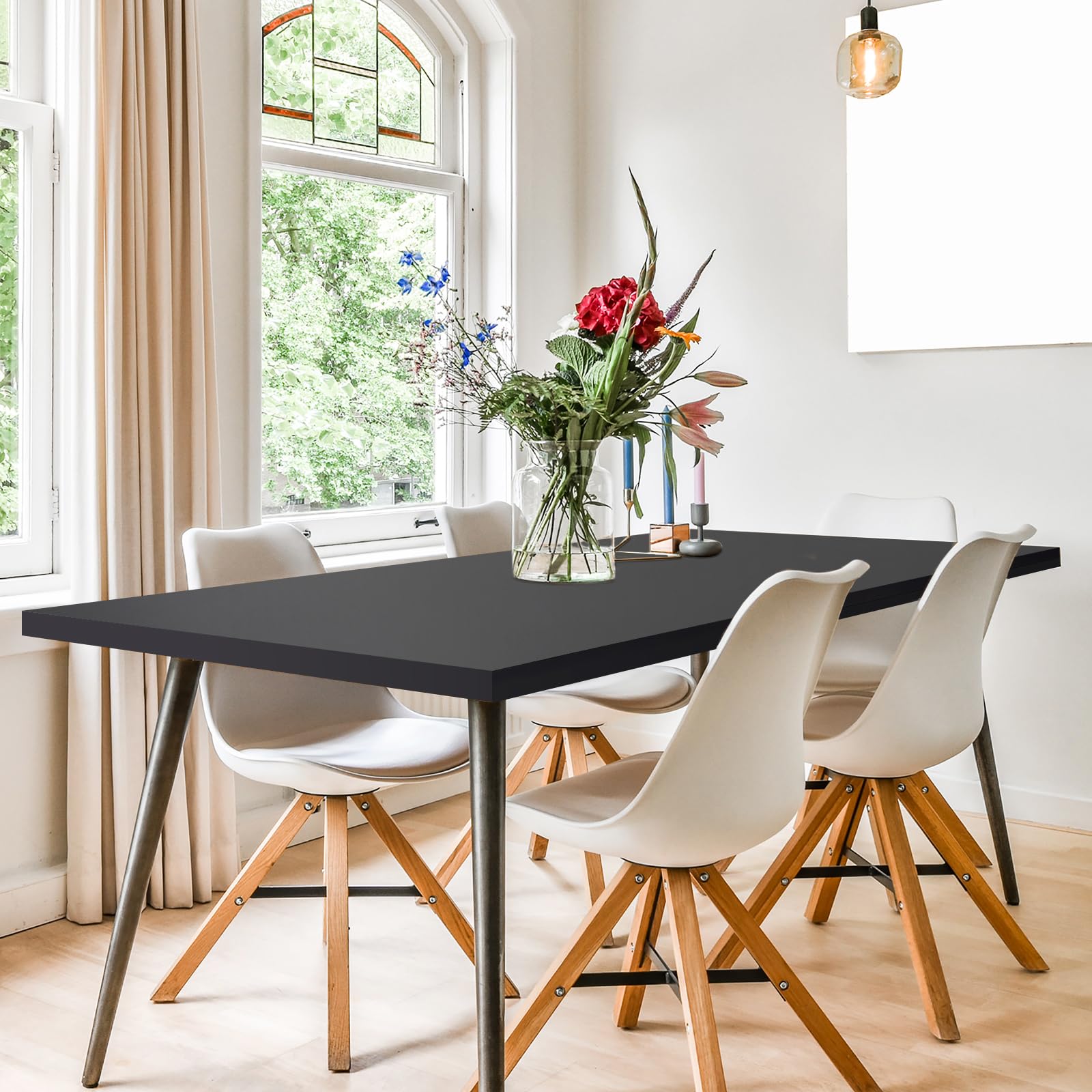 Kaboon 48x26 Inch Universal Table Top - Solid One-Piece Reversible Melamine Desktop for Double Desks & L-Shaped Workstations (Black) | Perfect for Home Office, Gaming Setup & DIY Workspaces