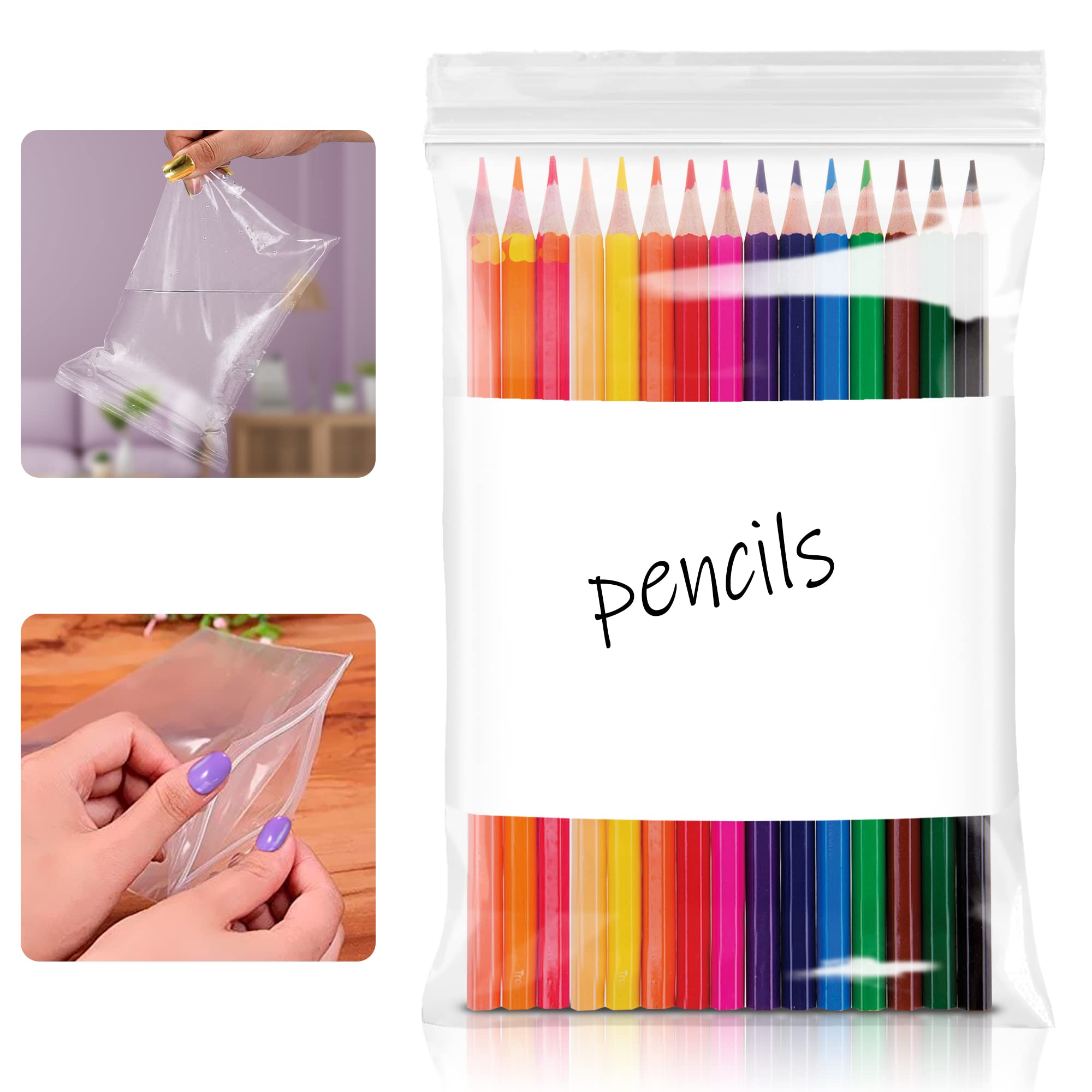1000 Pack 6x9 Inch White Block Reclosable Zipper Bags - 2 Mil Thick Clear Food Storage Bags with Write-On Label Area | Waterproof Packaging for Small Business, Snacks, Crafts & Retail Products