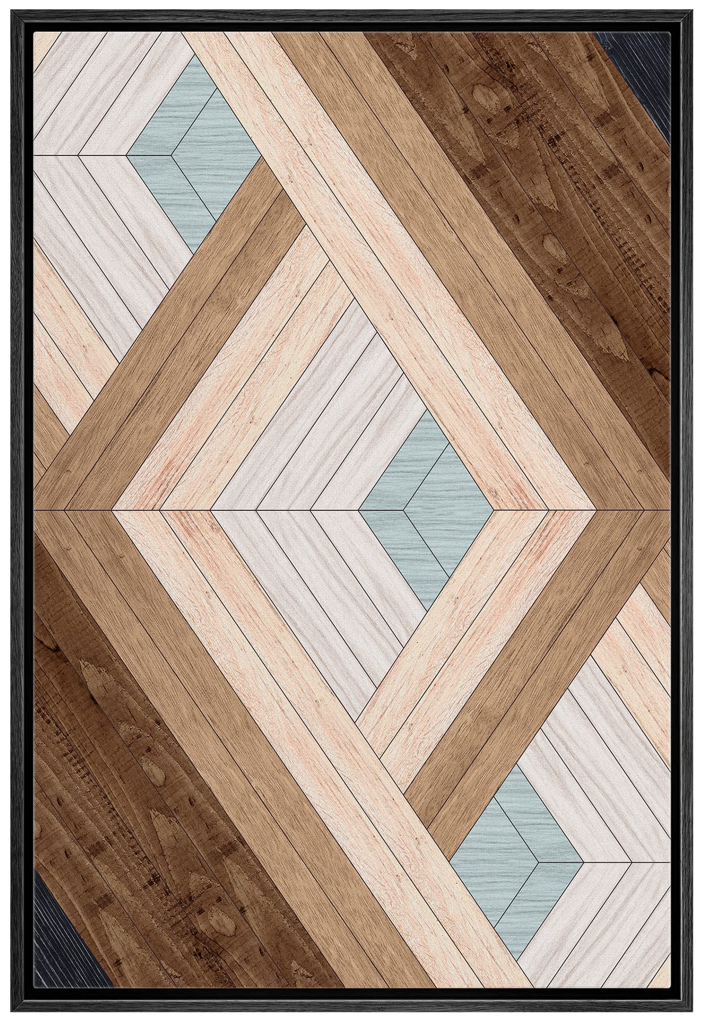 IDEA4WALL Framed Canvas Print Wall Art - Modern Geometric Diamond Wood Panel Pattern, Abstract Shapes, Minimal Nordic Boho Decor for Living Room, Bedroom, Office - 16