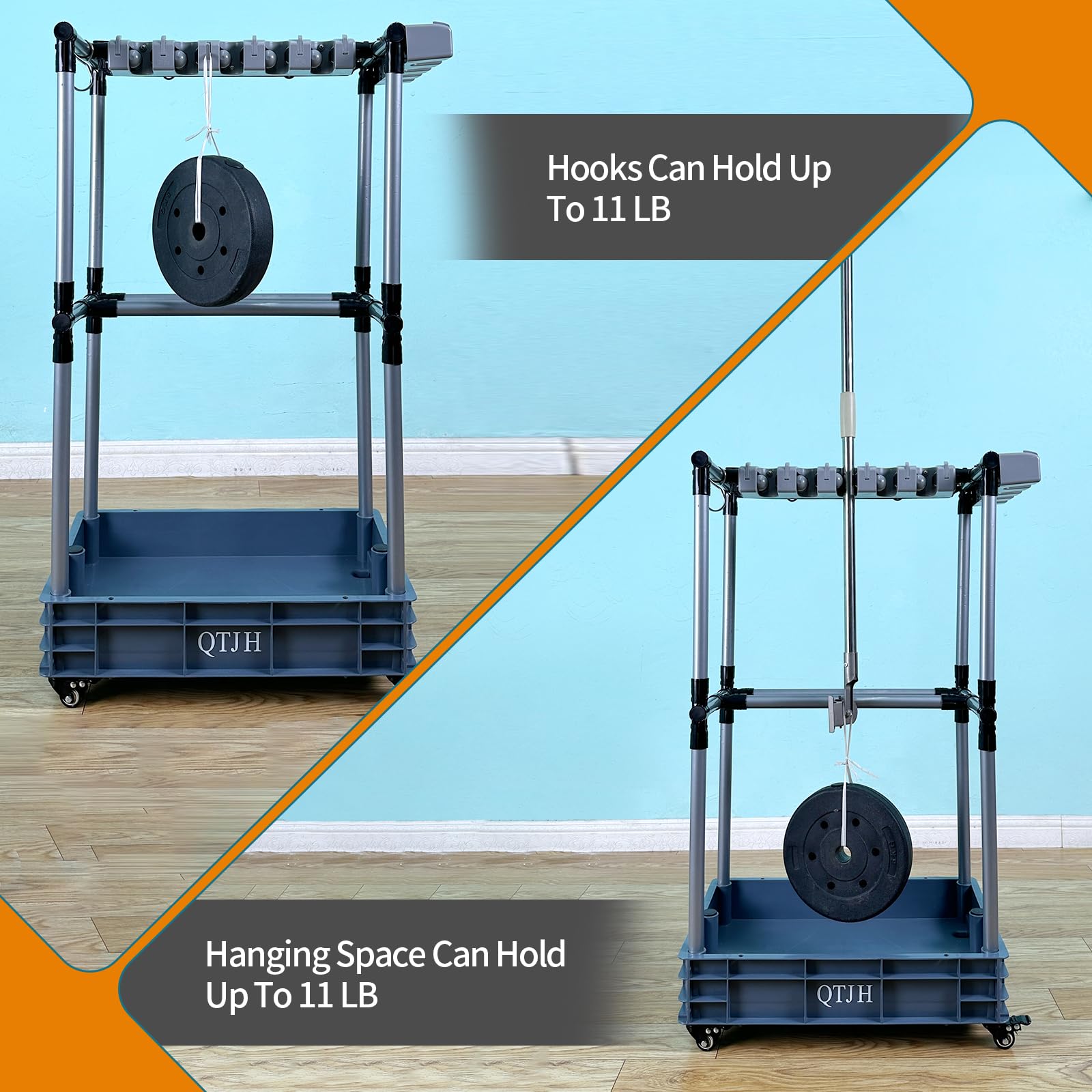 QTJH Floor-Standing Multi-Functional Cleaning Tool Organizer - Wall Mount Broom & Mop Holder with Hooks for Storage of Cleaning Supplies - Perfect for Kitchen, Garage, Laundry Room & Bathroom Organization