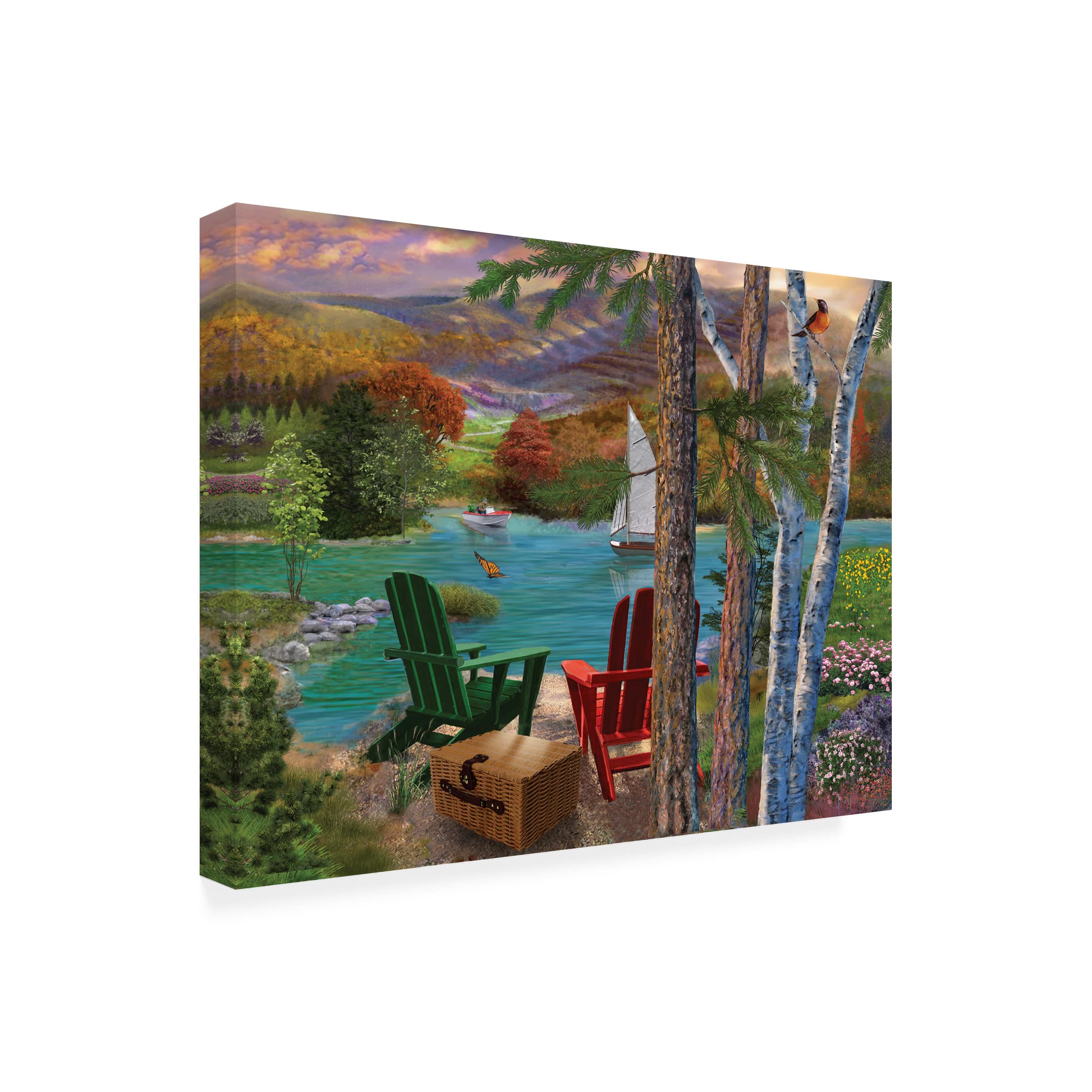 Trademark Fine Art 'Lakeside View from the Chairs' Canvas Wall Art Print by Bigelow Illustrations - Perfect for Living Room, Bedroom & Office Decor