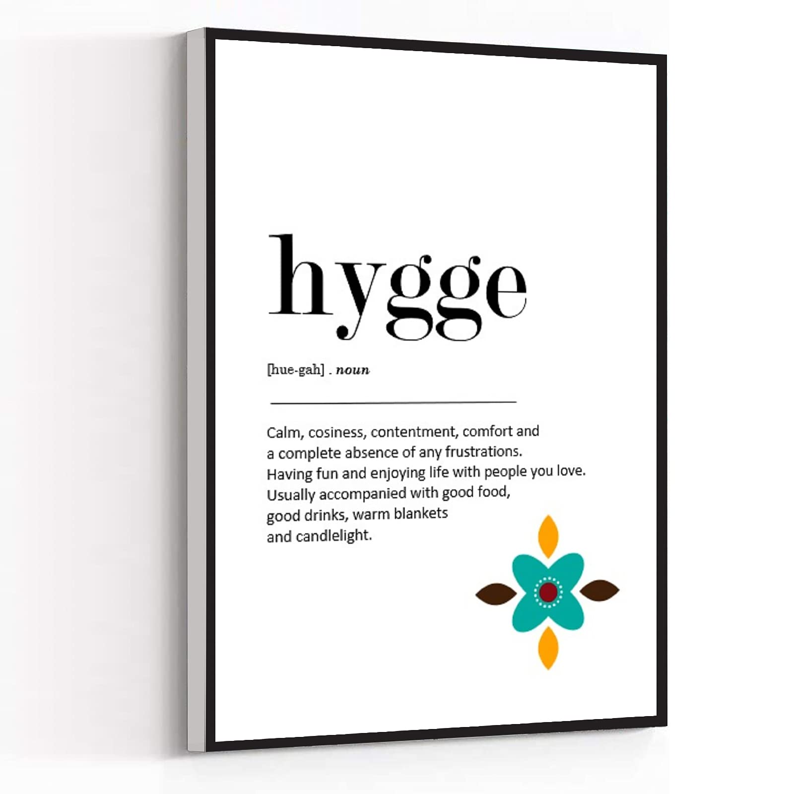 KEJPU Modern Canvas Wall Art Print - Hygge Definition Scandinavian Decor, Beauty Salon & Home Office Painting Artwork with Wooden Frame, Ready to Hang 8x12 Inches - Perfect for Living Room, Bedroom & Workspace Decor