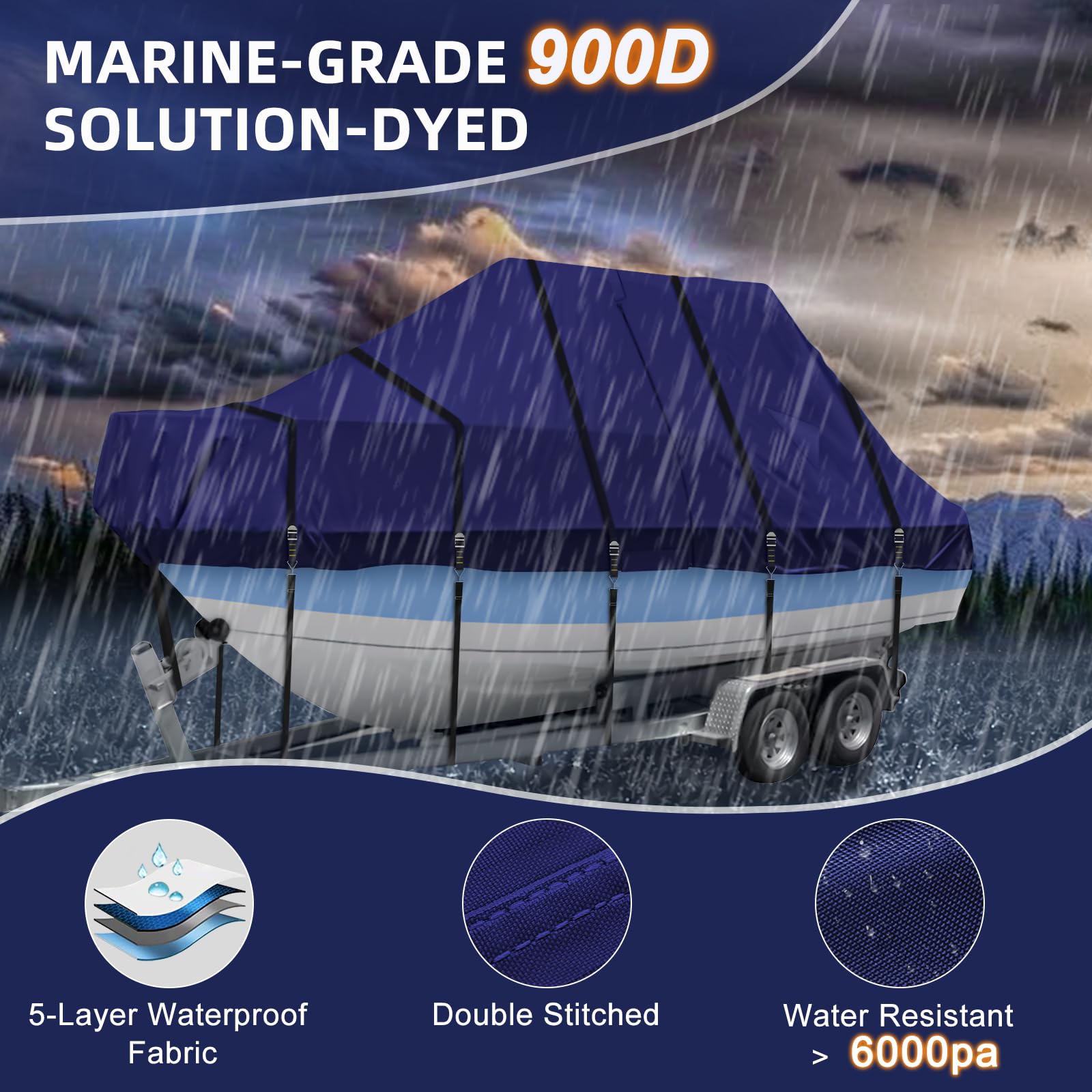 **900D Heavy Duty Waterproof T-Top Boat Cover - Fits Beam Width Up to 116