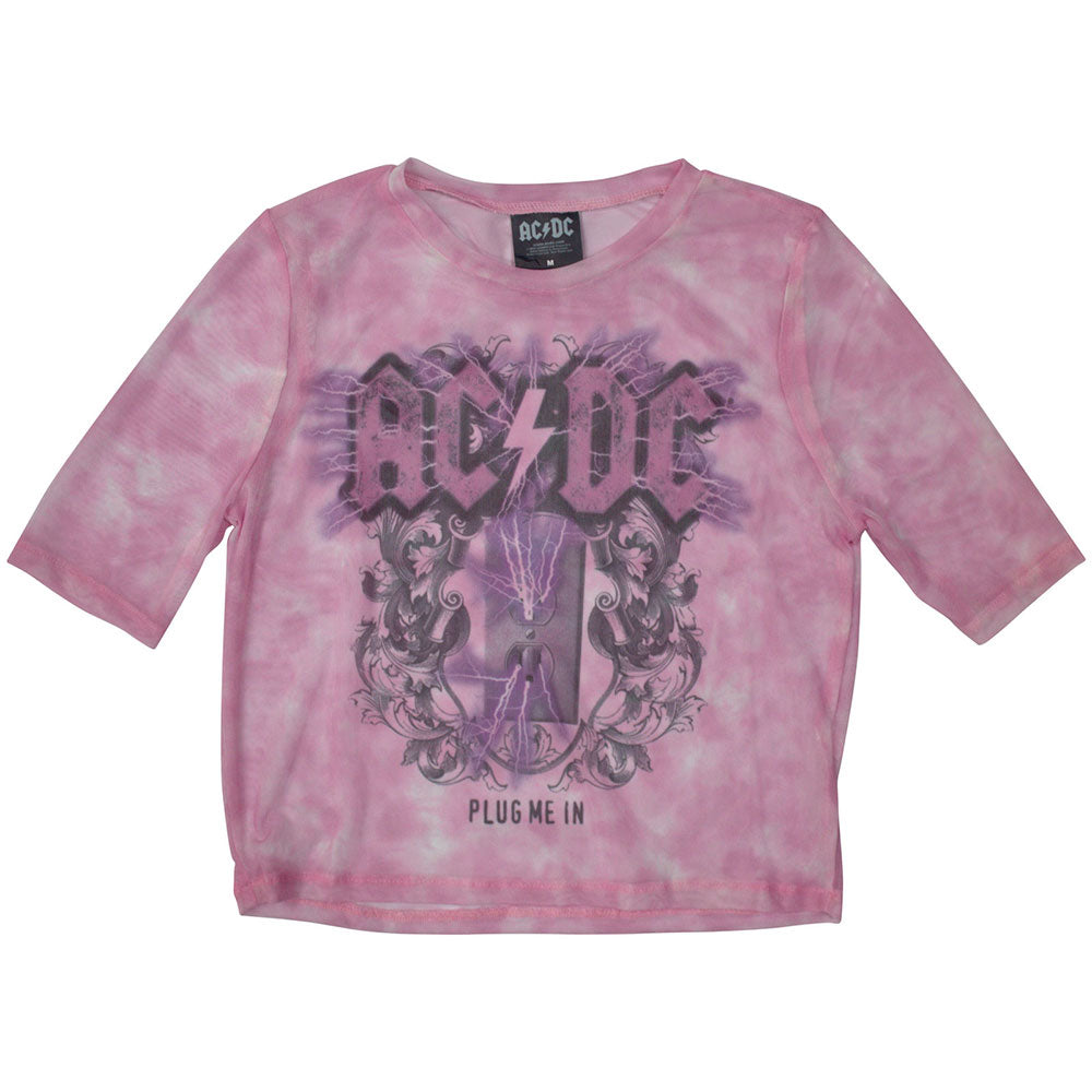 AC/DC Women's Mesh Short Sleeve Crop Top - Vintage Band Tee for Concerts & Casual Wear | Rock Music Fan Gift