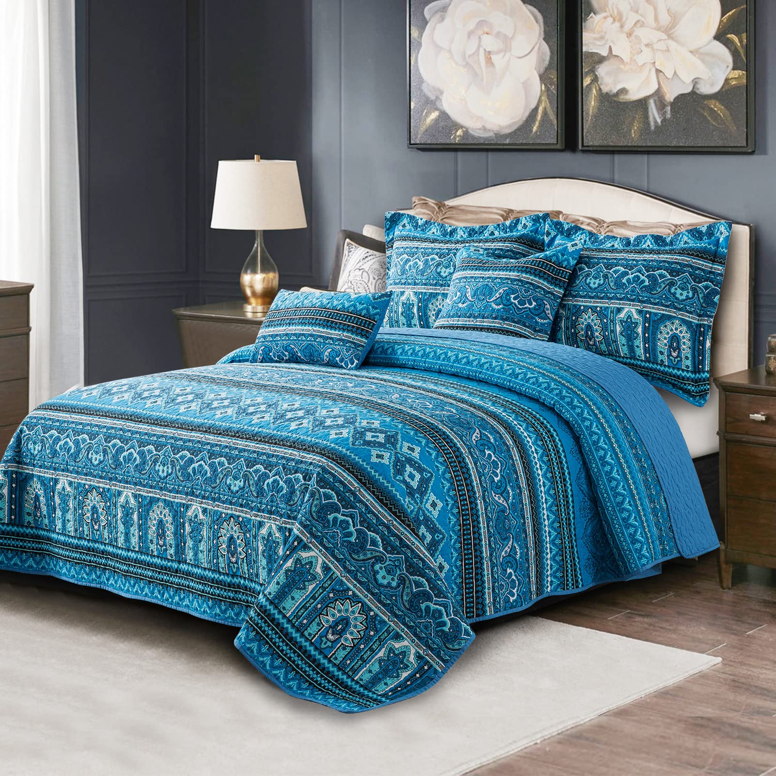 BEDIFANY King Size Cotton Quilt Set - Lightweight Reversible Boho Bedspread & Quilted Coverlet for All Seasons (3-Piece) - Perfect for Master Bedroom, Guest Room, and Home Decor