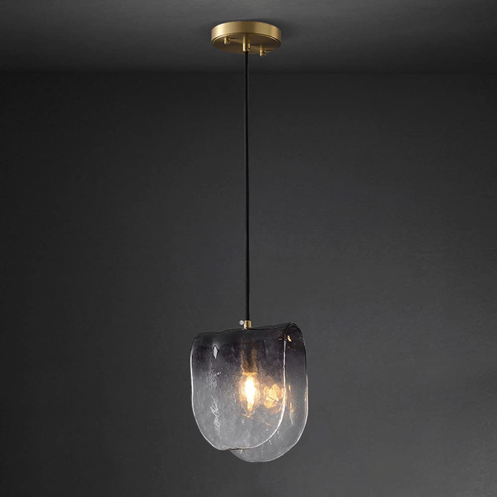 Smoke Gray Geometric Glass Hanging Ceiling Lamp - Single Head Modern Chandelier with Wrought Iron Body | Creative Pendant Light for Bedroom, Living Room, Dining Room & Corridor Lighting