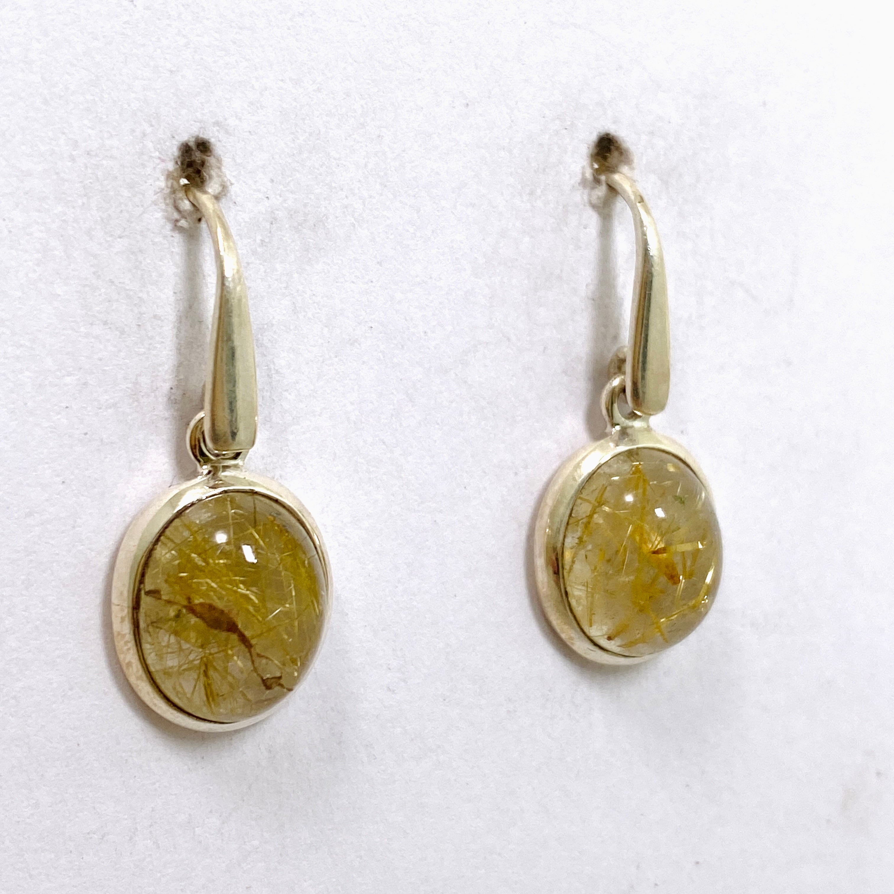 Natural Rutilated Quartz Oval Cabochon Earrings - 925 Sterling Silver Handmade Jewelry for Women - Perfect for Gift Giving, Weddings & Special Occasions