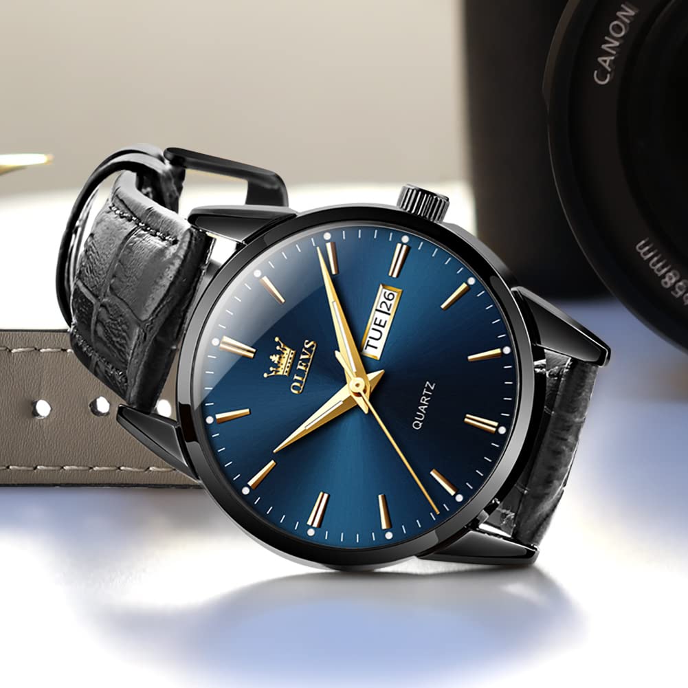 OLEVS Men's Brown Leather Watch - Rose Gold Quartz, Waterproof for Daily & Dress Wear