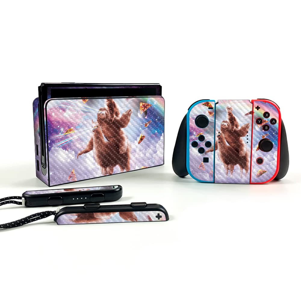 Premium Carbon Fiber Skin for Nintendo Switch OLED - Cat, Sloth & Llama Designs | Protective Durable Cover with Textured Finish | Easy Application | Made in USA | Perfect for Gaming Protection & Style Enhancement