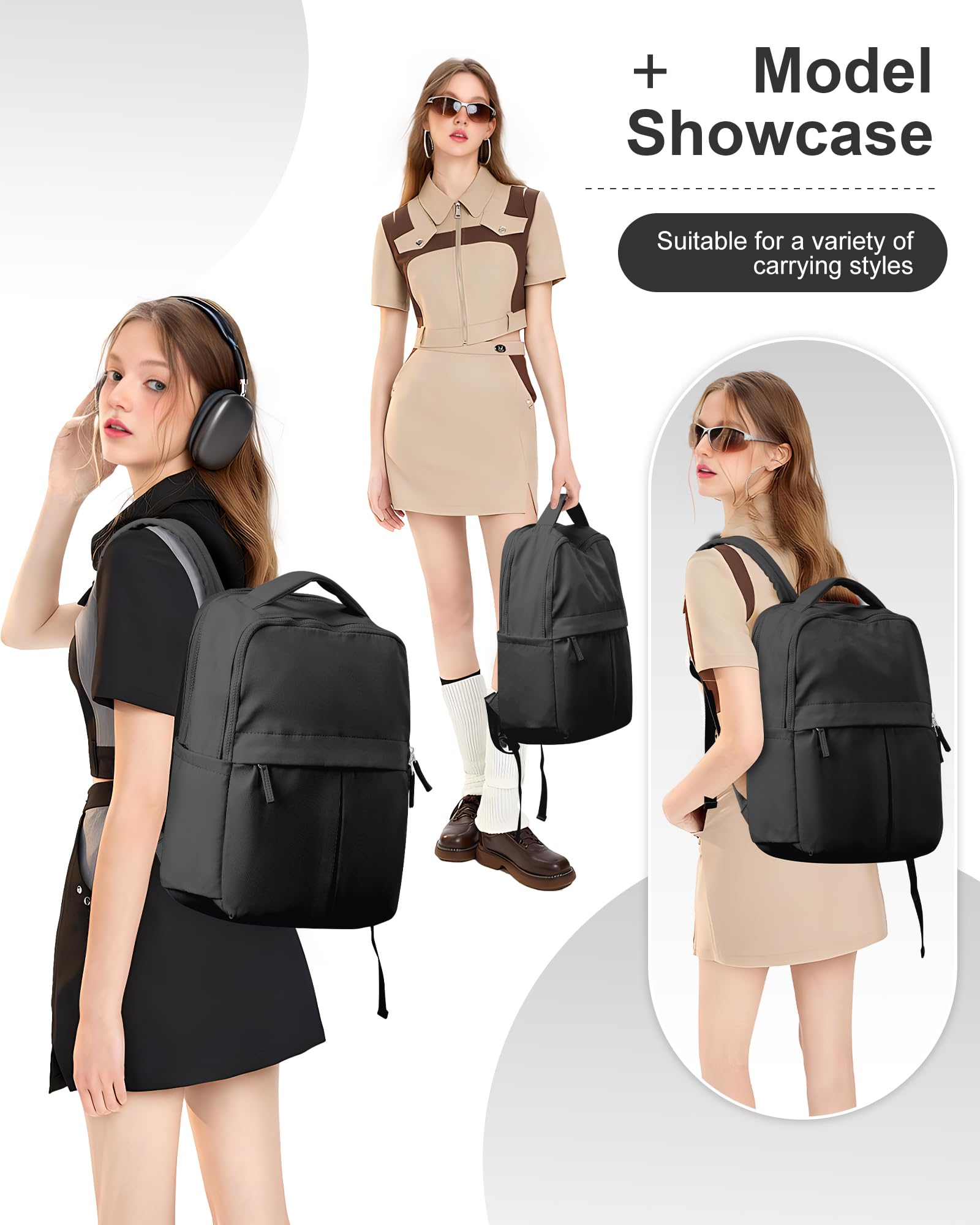 Large Black Travel Backpack for Women & Men - Waterproof Laptop Backpack for Airplane Carry On, College, Gym & Work - Durable Multi-Purpose Backpack for Travel, Commuting & Outdoor Adventures