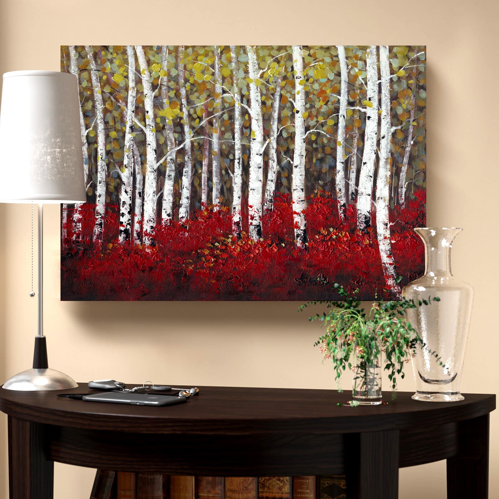 Hand Painted Tree Oil Canvas Wall Art - 28x40 Framed Rustic Decor for Bedroom & Living Room