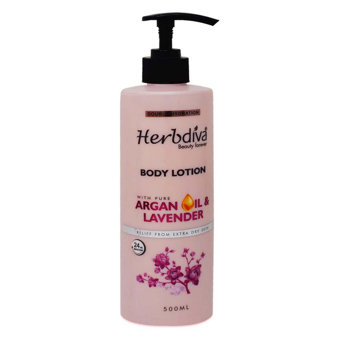 Herbdiva Double Hydration Body Lotion with Argan Oil & Lavender - 24HR Moisturizing Cream for Extra Dry Skin Relief - 500ml - Perfect for Daily Hydration & Nighttime Skin Repair