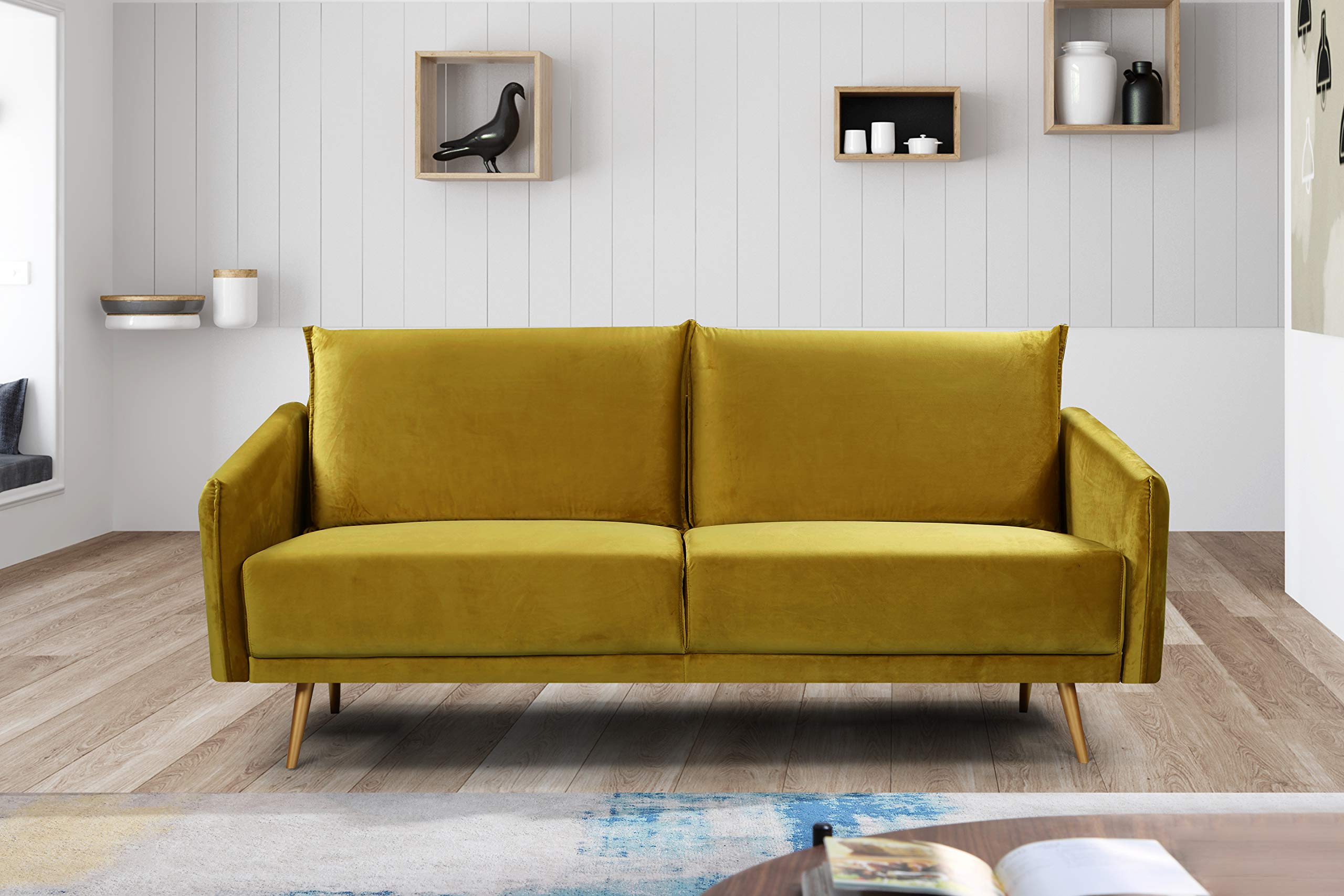 Modern Velvet Upholstery Sofa with Gold Metal Legs - Contemporary Living Room Furniture for US Homes | Perfect for Small Spaces, Apartments & Luxury Decor