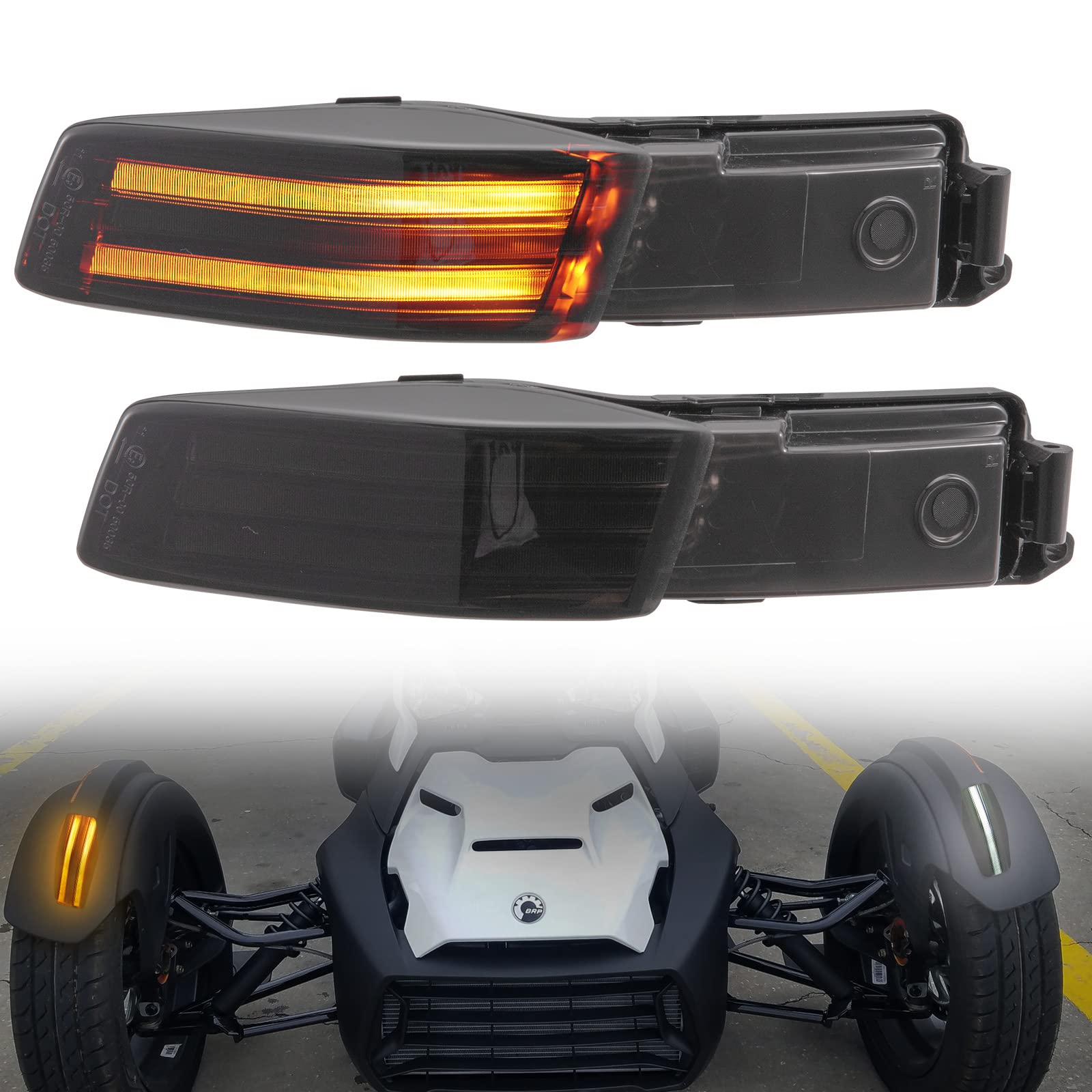 Can-Am Ryker Front Fender LED Lights - Smoked Black Wheel Lights with Turn Signals & Running Lights (2PCS) | UTV PRO Accessories for Enhanced Night Visibility & Off-Road Safety