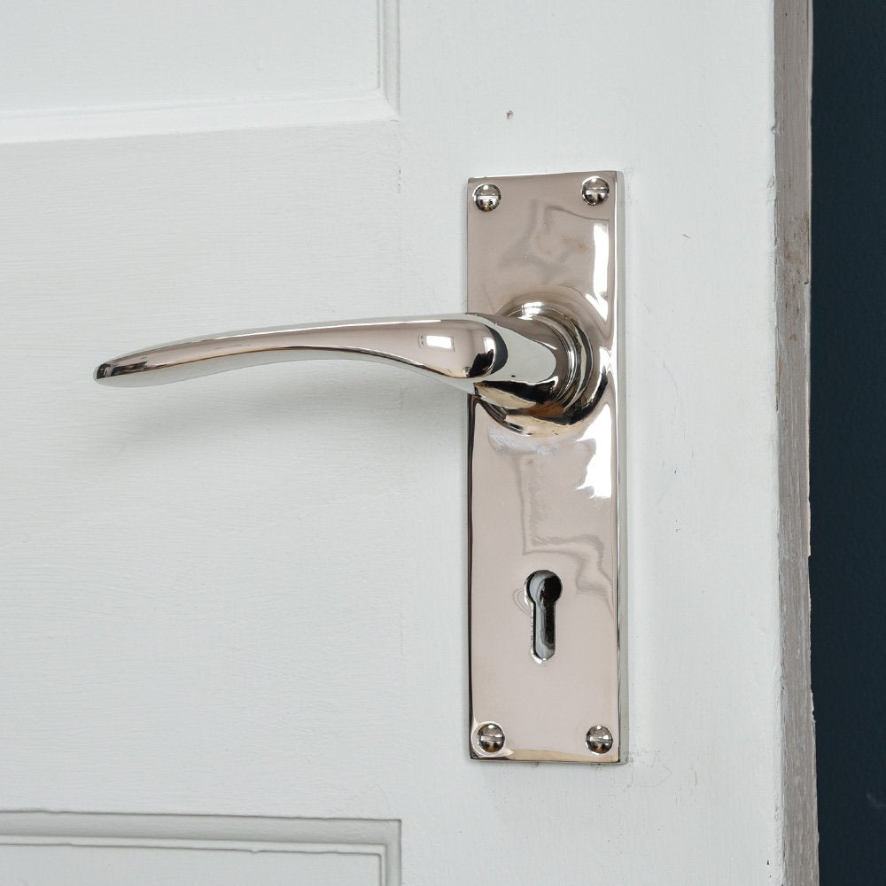 Polished Nickel Oaken Lever Lock Door Handles - Premium Matte Finish for Interior & Exterior Doors - Perfect for Home, Office & Commercial Use