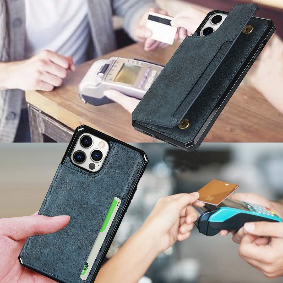 Premium Leather Wallet Case for iPhone 12/12 Pro - Shockproof Protective Cover with Card Holder, Stand & Wrist Strap - Ideal for Men & Women - Perfect for Travel, Work & Everyday Use (Black)