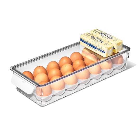 OXO Refrigerator Egg Bin with Tray - 12-Capacity Egg Storage Container for Freshness - Perfect for Kitchen Organization & Refrigerator Storage