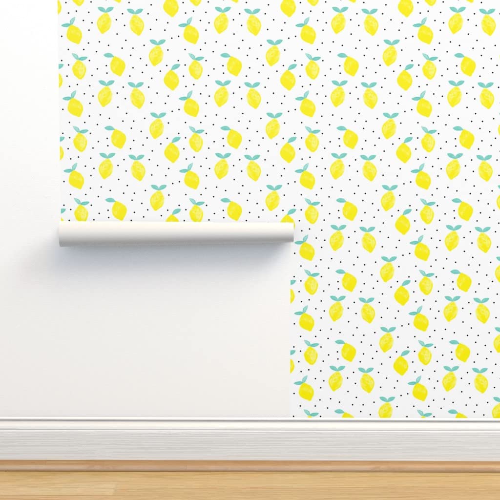 Peel & Stick Removable Wallpaper - 9ft x 2ft Micro Print Lemon Pattern, White & Yellow Tiny Lemons Design, Summer Fruit Theme, Custom Wall Decal for Kitchen, Bathroom, Nursery, or Office Decor