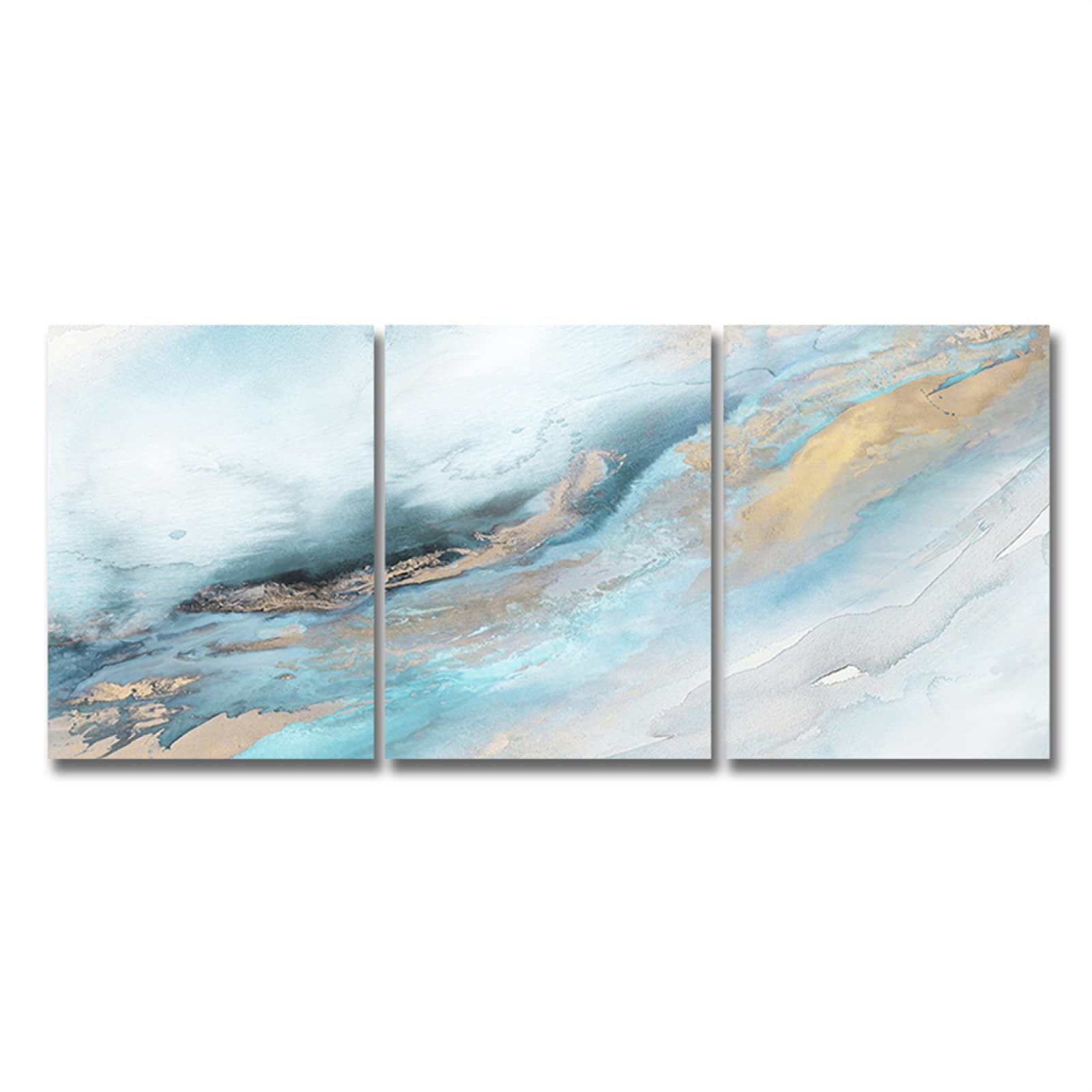 Blue and Gold River Abstract Canvas Wall Art - Modern Nordic Luxury Painting Poster for Living Room, Bedroom & Office Decor - Perfect for Home & Workspace