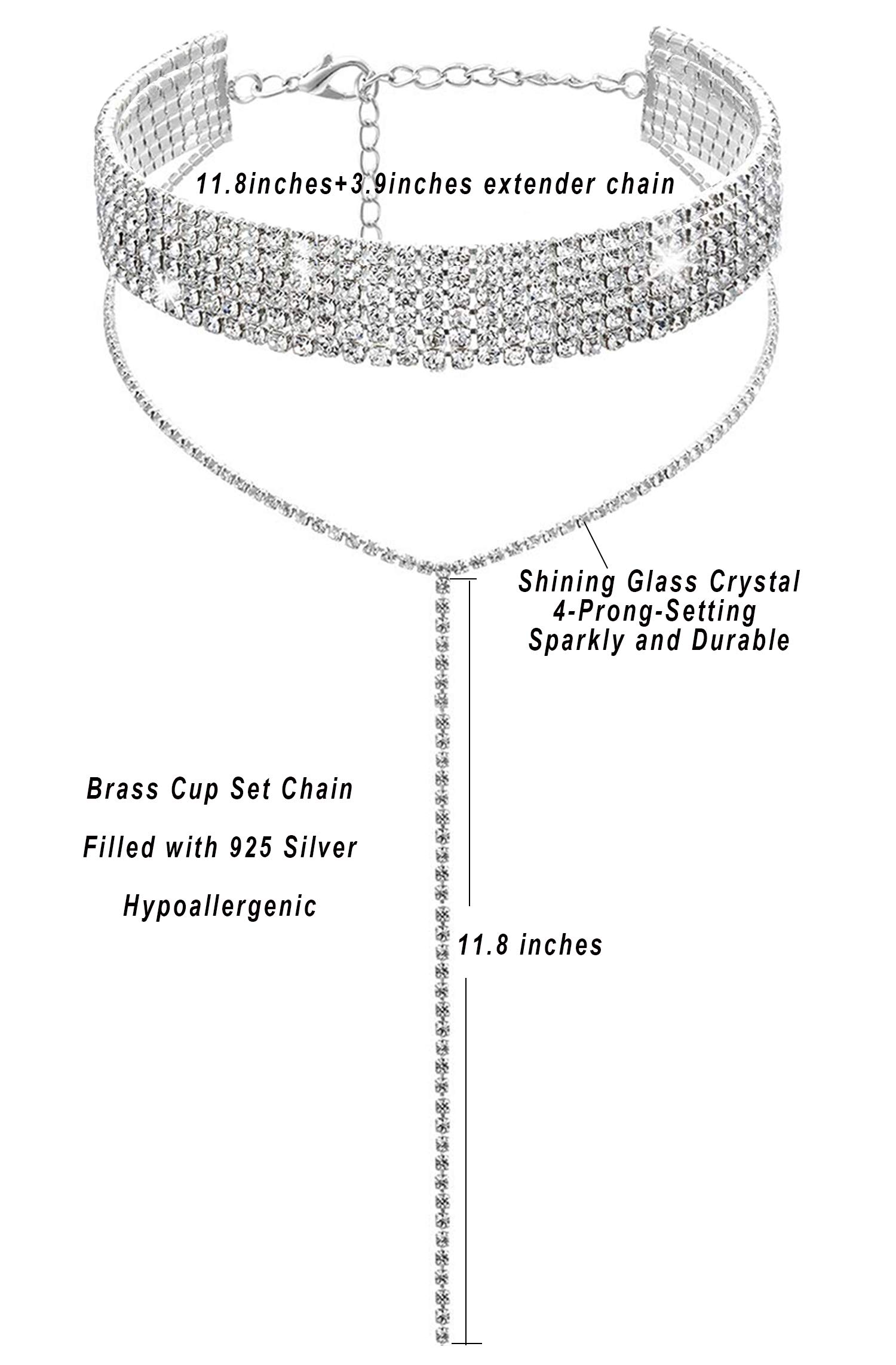 Sparkling Rhinestone Choker Necklace for Women - Silver Crystal Diamond Collar Necklace | Elegant Party, Wedding, Evening Wear Accessory
