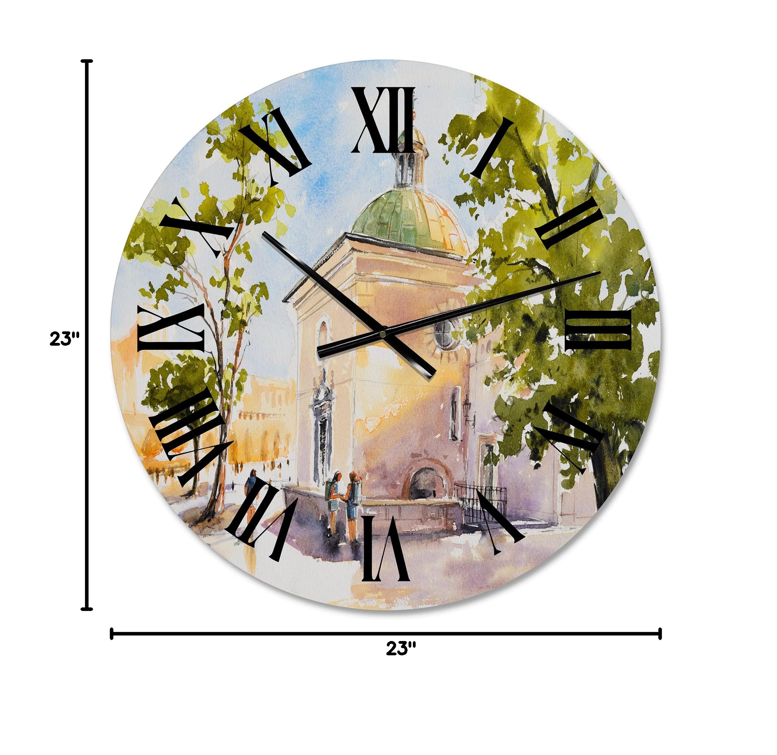 Rustic Church Village Landscape Wall Clock - Large Country Farmhouse Decor for Living Room, Kitchen, Bedroom - Perfect for Home, Office & Cabin Decor