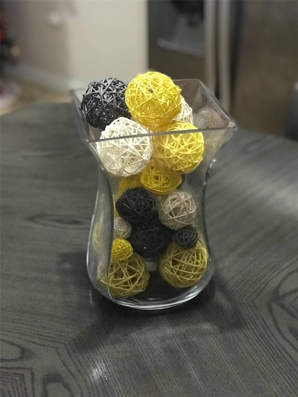9 Pcs 3 Inch Wicker Balls Decorations - Natural Rattan Balls for Home Decor, DIY Vase Filler, Wedding Table Centerpiece, Baby Nursery & Party Decoration (White, Yellow, Grey) | Perfect for Boho, Farmhouse & Rustic Style Decorating