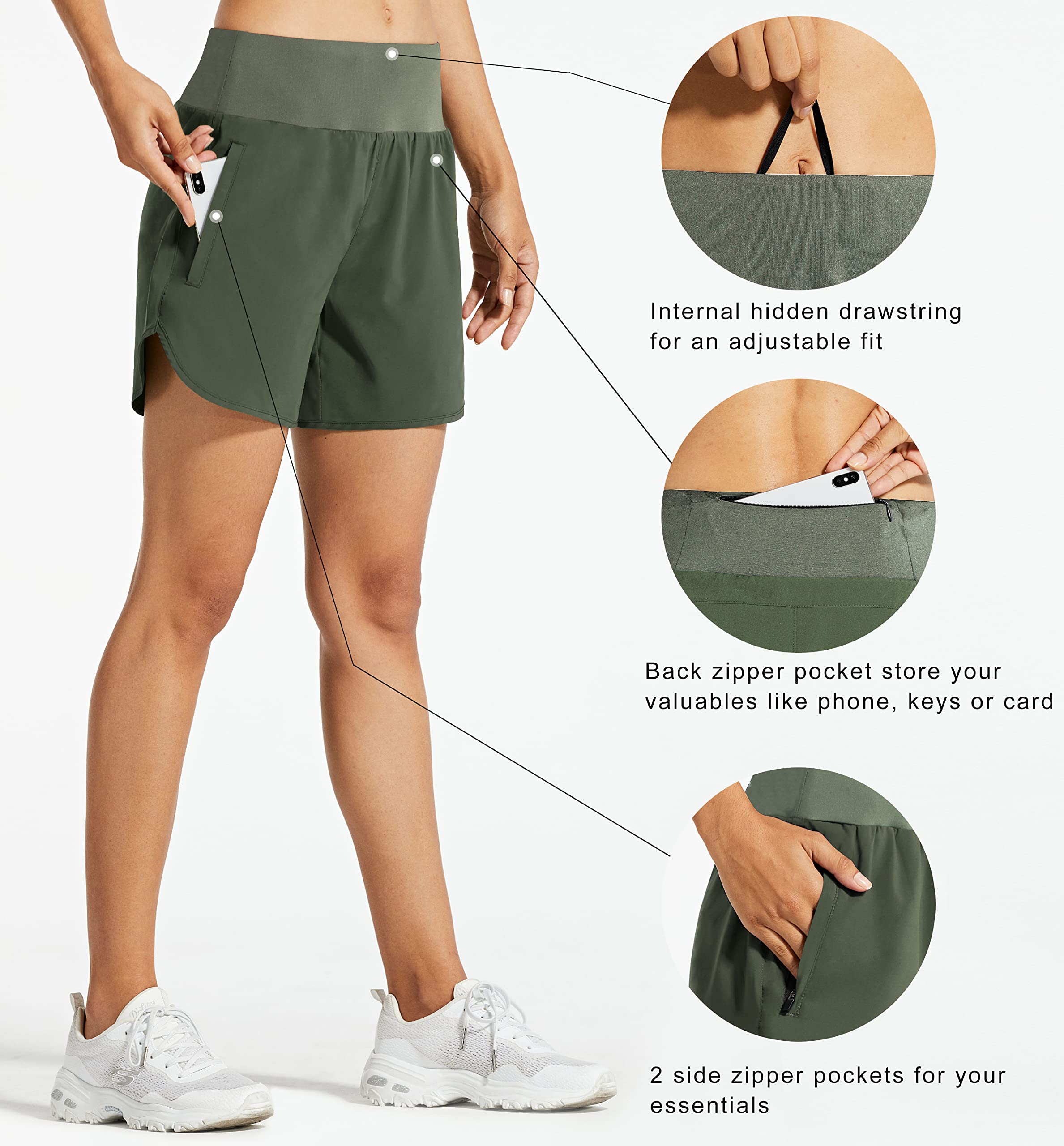 Libin Women's 5-Inch Athletic Running Shorts with Liner - Quick Dry Workout Gym Shorts for Lounge & Sports - Zipper Pockets - Perfect for Jogging, Yoga & Casual Wear