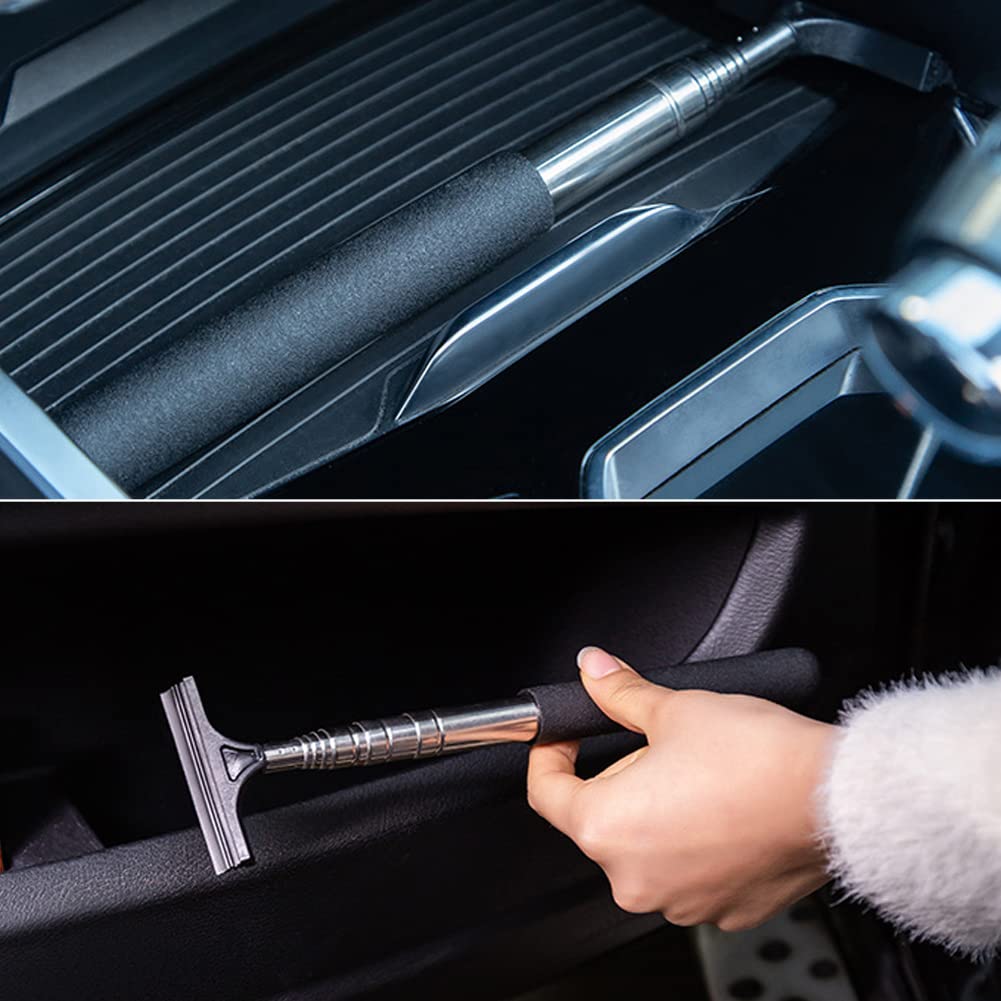 Extended 98cm Car Rearview Mirror Wiper with Telescopic Handle - Auto Mirror Squeegee Cleaner for Windshield & Glass Mist Removal (Black) - Perfect for Car Detailing, RV & Truck Cleaning