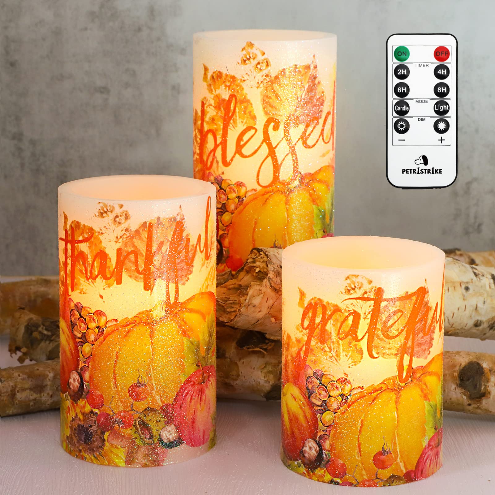 Flameless LED Candles with Remote - Fall Decor for Thanksgiving & Halloween