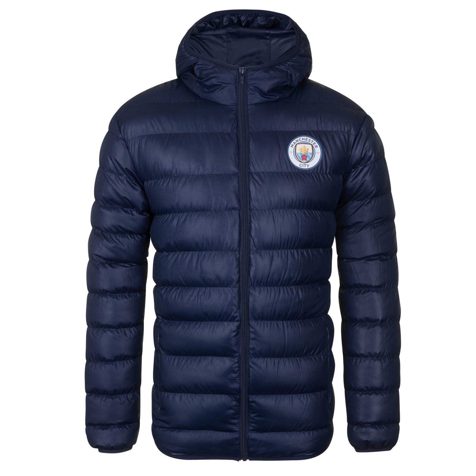 Manchester City FC Official Soccer Quilted Hooded Winter Jacket for Men - Warm Football Fan Outerwear for Matchdays & Cold Weather
