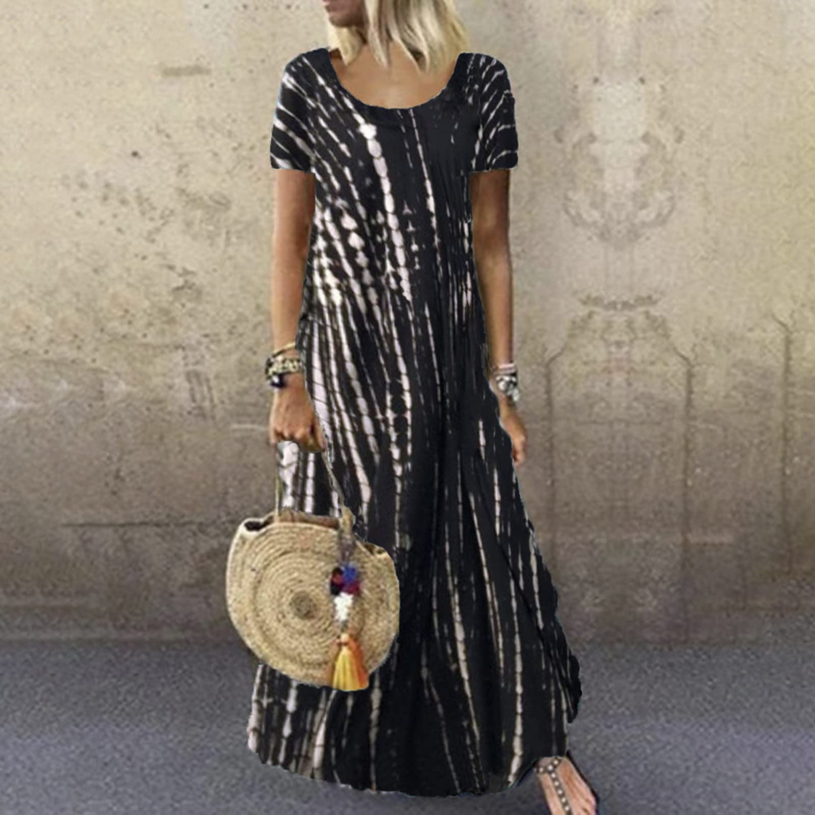 Tie-Dye Print Swing Dress for Women - Floral Summer Mini Dress with Short Sleeves | Perfect for Beach Vacations, Music Festivals & Casual Outings