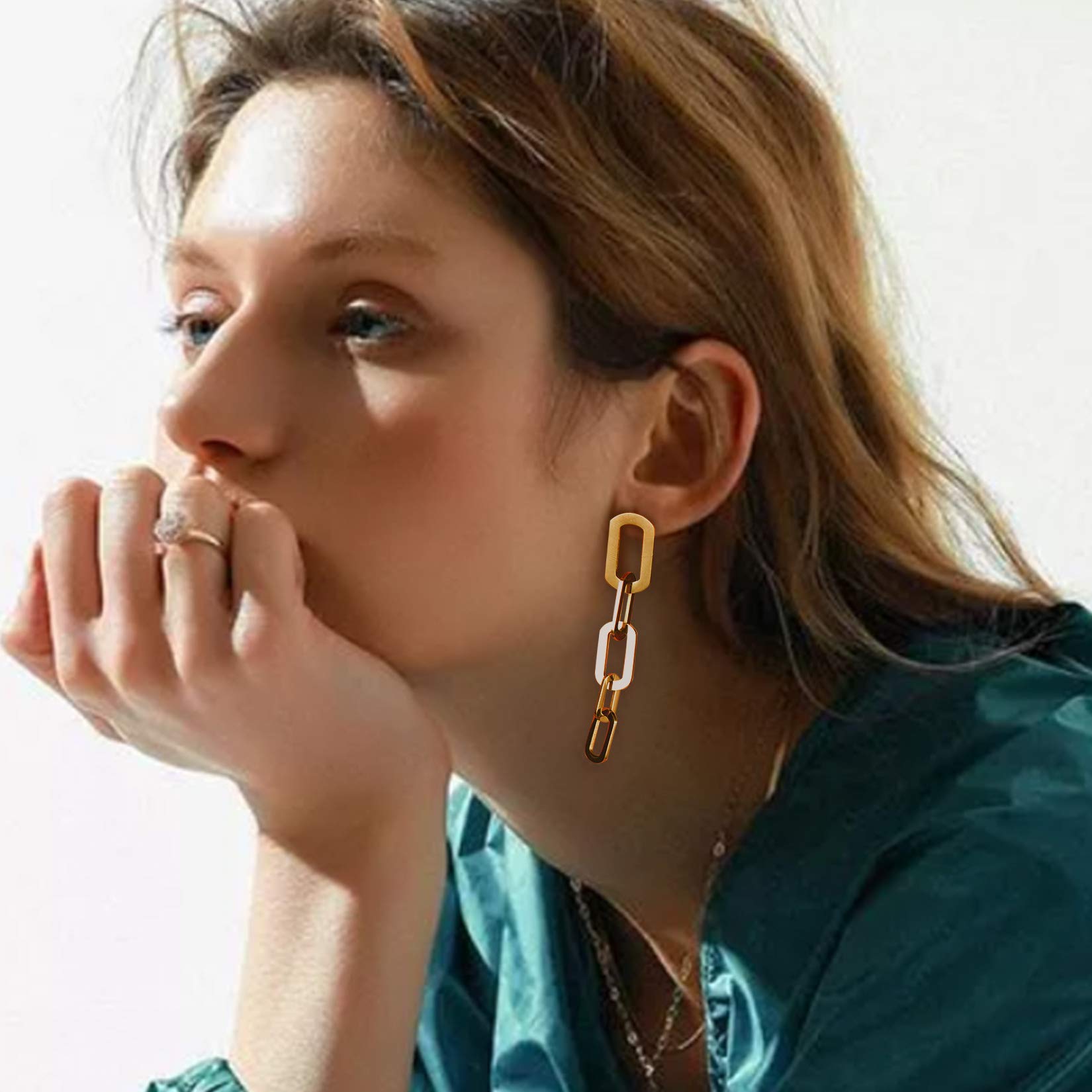 Trendy Gold Plated Chain Hoop Earrings for Women - European Style Dangle & Cuff Earrings with Surgical Steel Posts - Perfect for Parties, Weddings & Everyday Wear