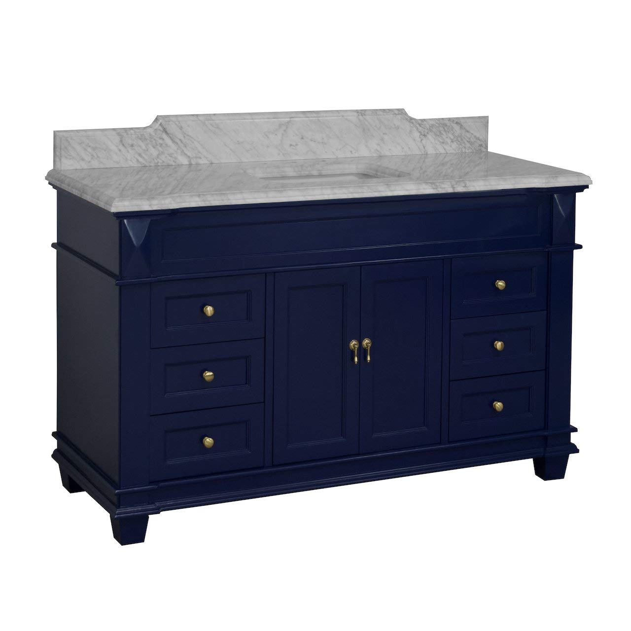 Elizabeth 60-inch Single Bathroom Vanity with Carrara Marble Top & Royal Blue Cabinet - Includes White Ceramic Sink | Modern Bathroom Furniture for Master Bath, Guest Bath & Small Space Remodel