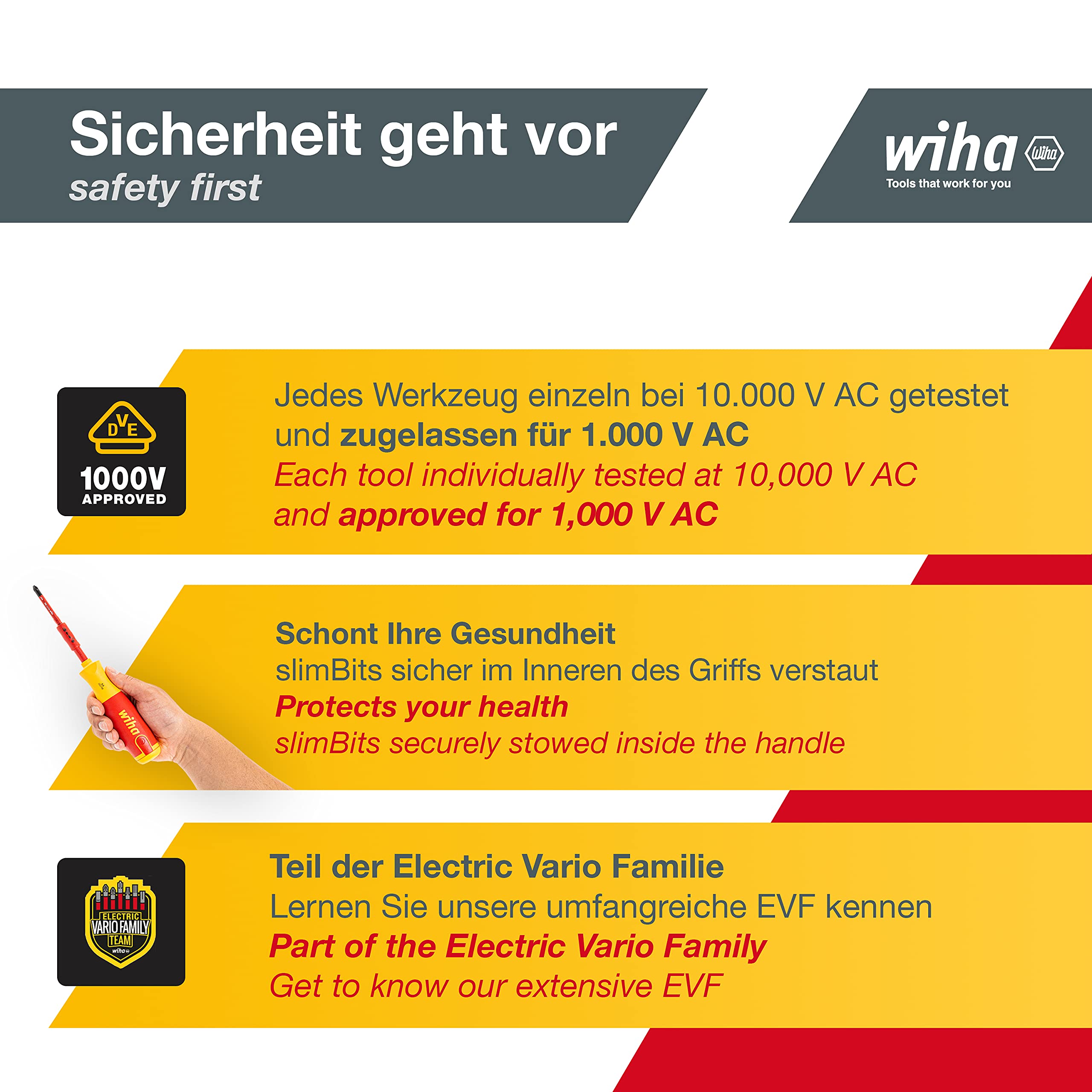 Wiha 9-Piece Hex Ball End Allen Key Set with Holder - SB 369 H9 Compact | Red/Yellow | Pozidriv Head | Nut Drivers & Screwdriver | Perfect for Electronics Repair & Home Improvement Projects