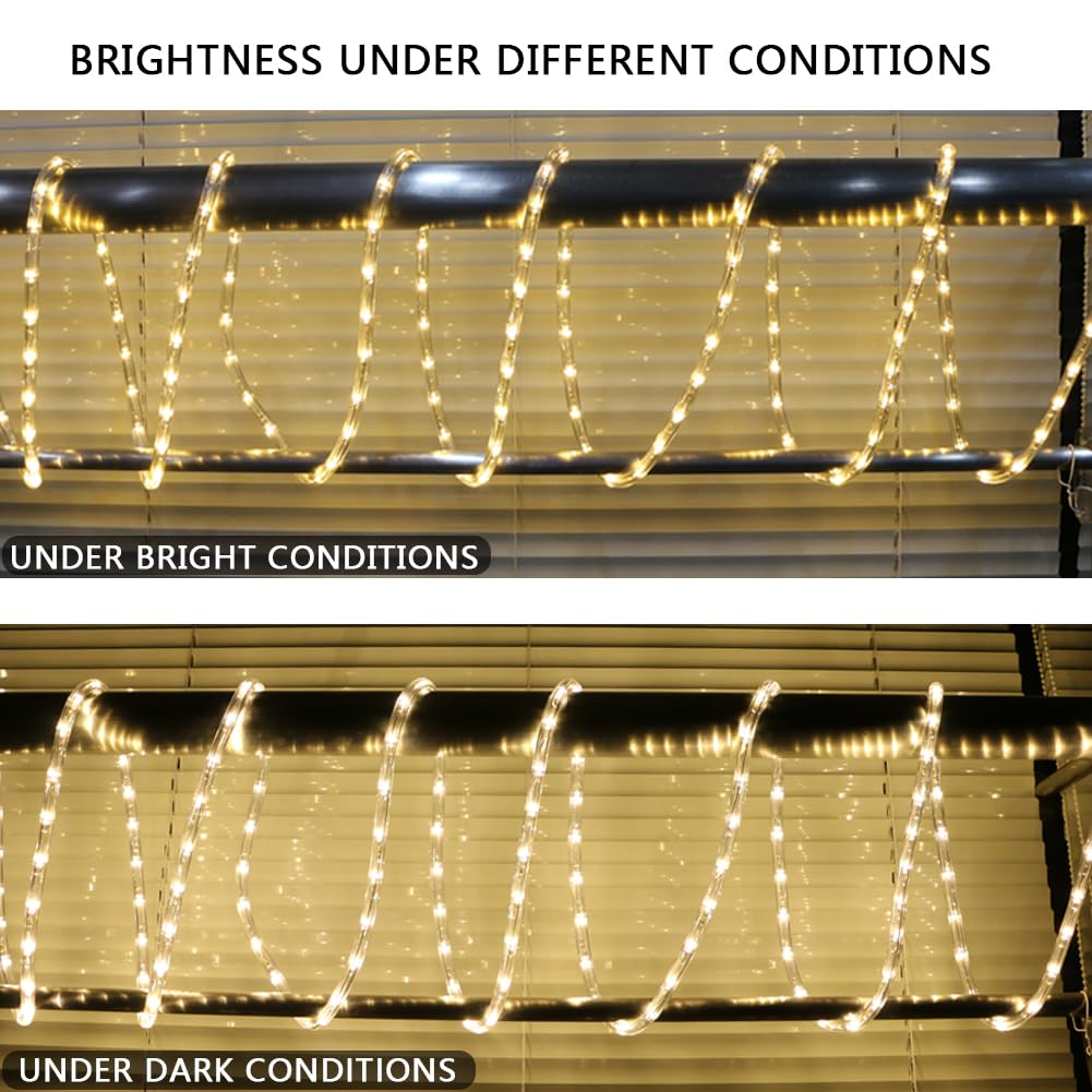 26FT Warm White LED Rope Lights - Indoor/Outdoor Waterproof String Lights with Connector for Bedroom, Garden, Deck, Christmas, Party & Holiday Decorations - Perfect for Home, Patio and Special Events Lighting