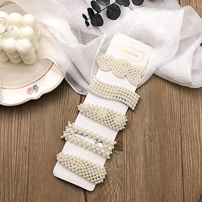 LIVECOOL Large Pearl Hair Clips for Women & Girls - Fashionable Korean Style Hair Barrettes Set (4-Pack: 3+1 Free) - White Pearl Hairpins for Weddings, Parties & Everyday Elegance