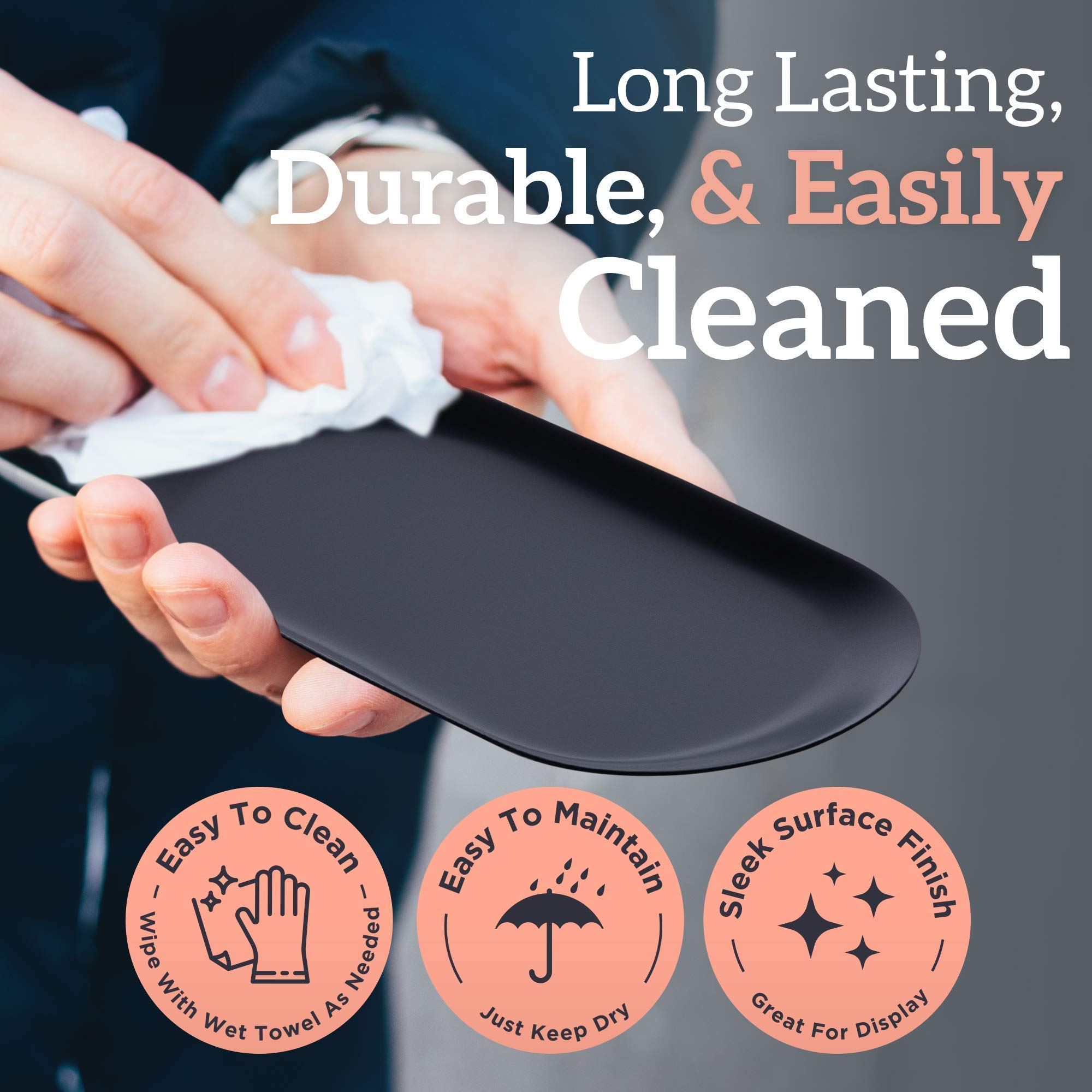 3-Piece Black Stainless Steel Organizer Trays Set - Modern Vanity Storage for Jewelry, Candles, Towels & Accessories - Durable Home & Office Decor (Small, Medium, Large) - Perfect for Bathroom Countertops, Dresser Tops & Nightstand Organization